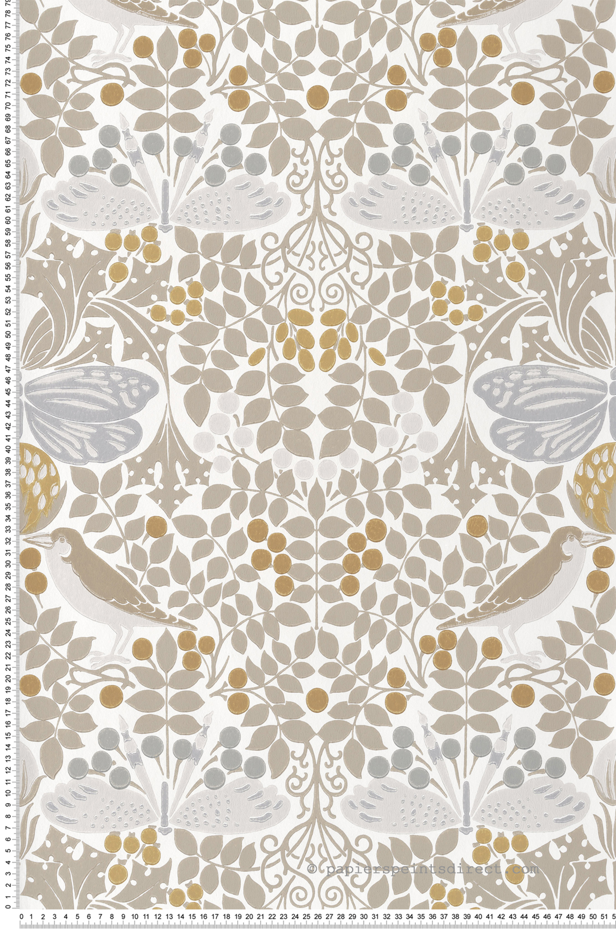 Papier peint Jardin aux Papillons taupe blanc - Arts & Crafts d'Initiales | Réf. INI-AC9163