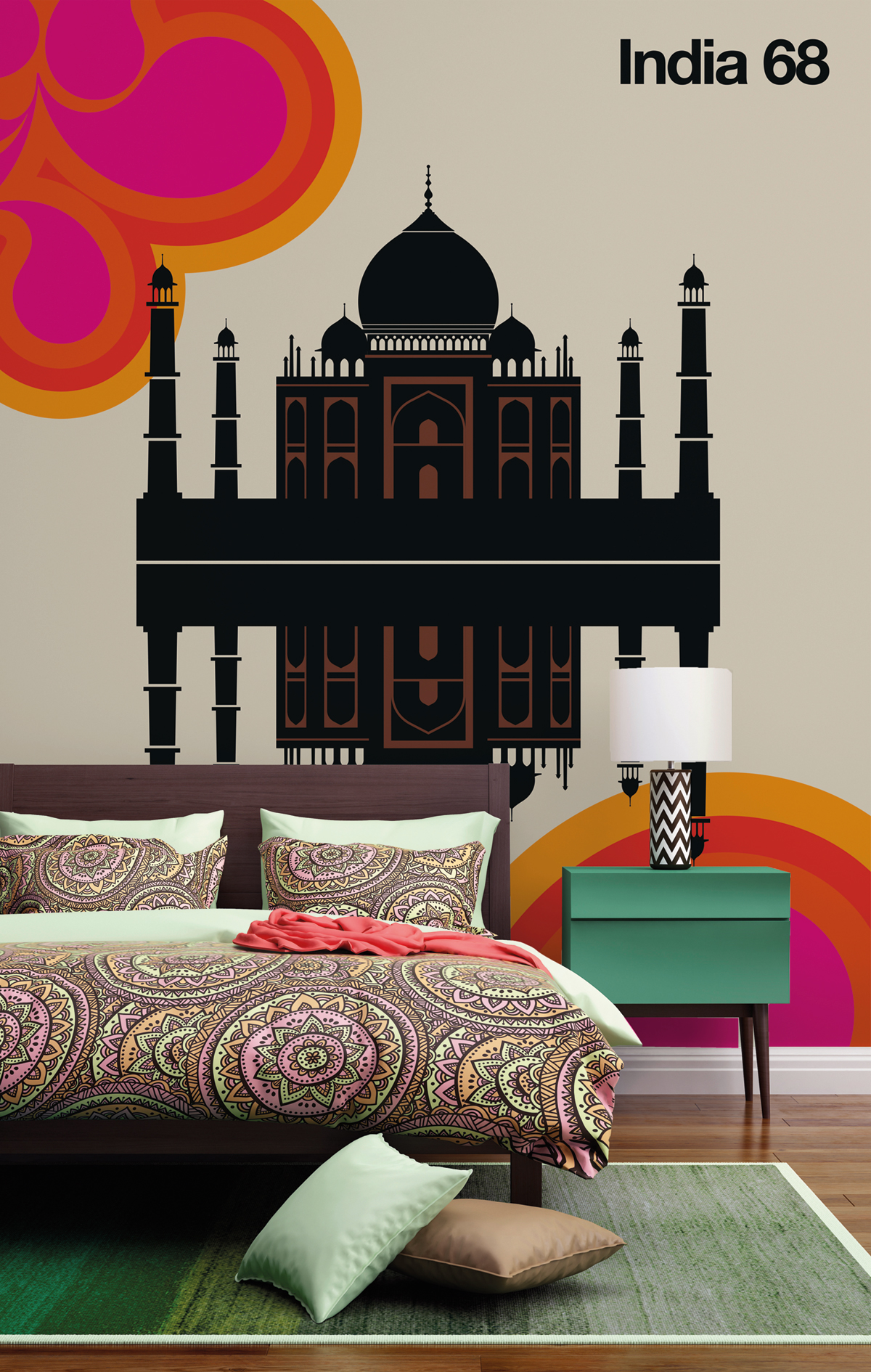 Papier peint panoramique Retro Pop Taj Mahal India 68 - Référence DD120101 - Intissé 200g/m2 - Standard 200 x 270