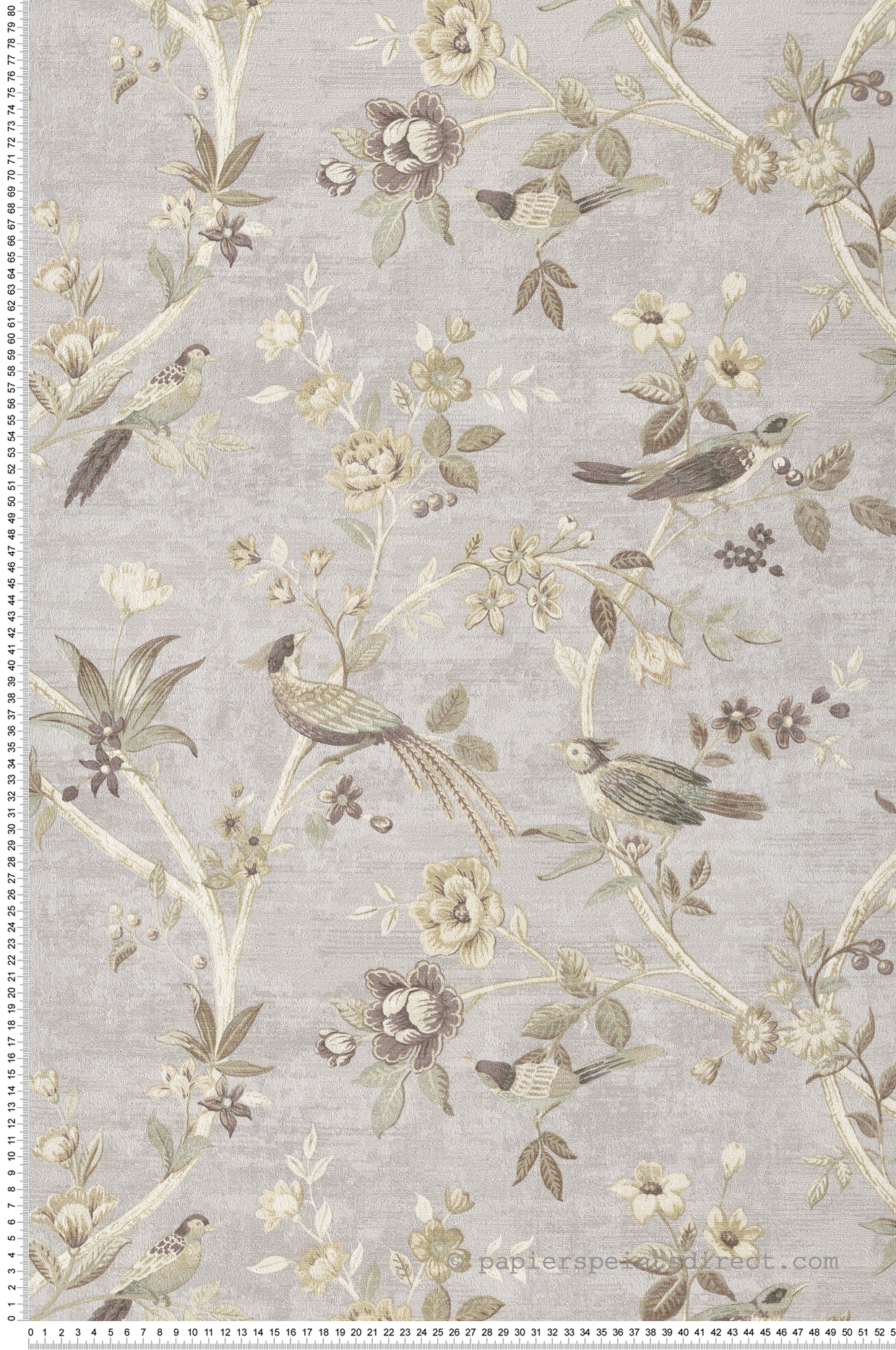 Papier peint Oiseau Vintage gris beige vert - Scala de Montecolino | Réf. MC-28845