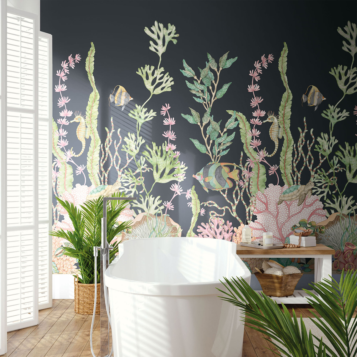 Papier peint panoramique Poisson Nautique noir - Daisy Bennett d'Initiales | Réf. INI-DB30710M