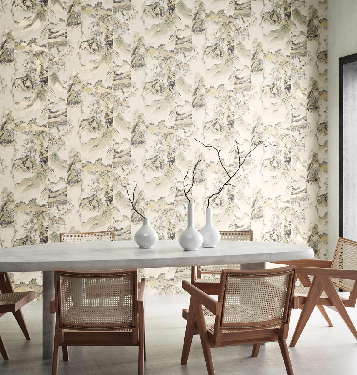 Papier peint Montagne Japonaise Akiyama beige sable - Kimono de Masureel | Réf. MAS-KIM303