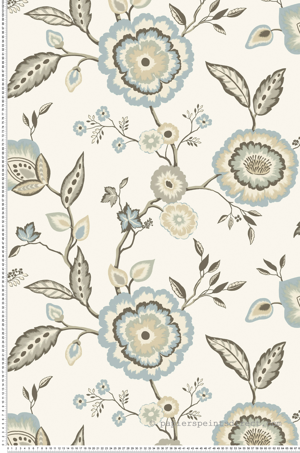 Papier peint Fleur Dahlia beige gris - Greenhouse de York (Initiales) | Réf. INI-GO8234