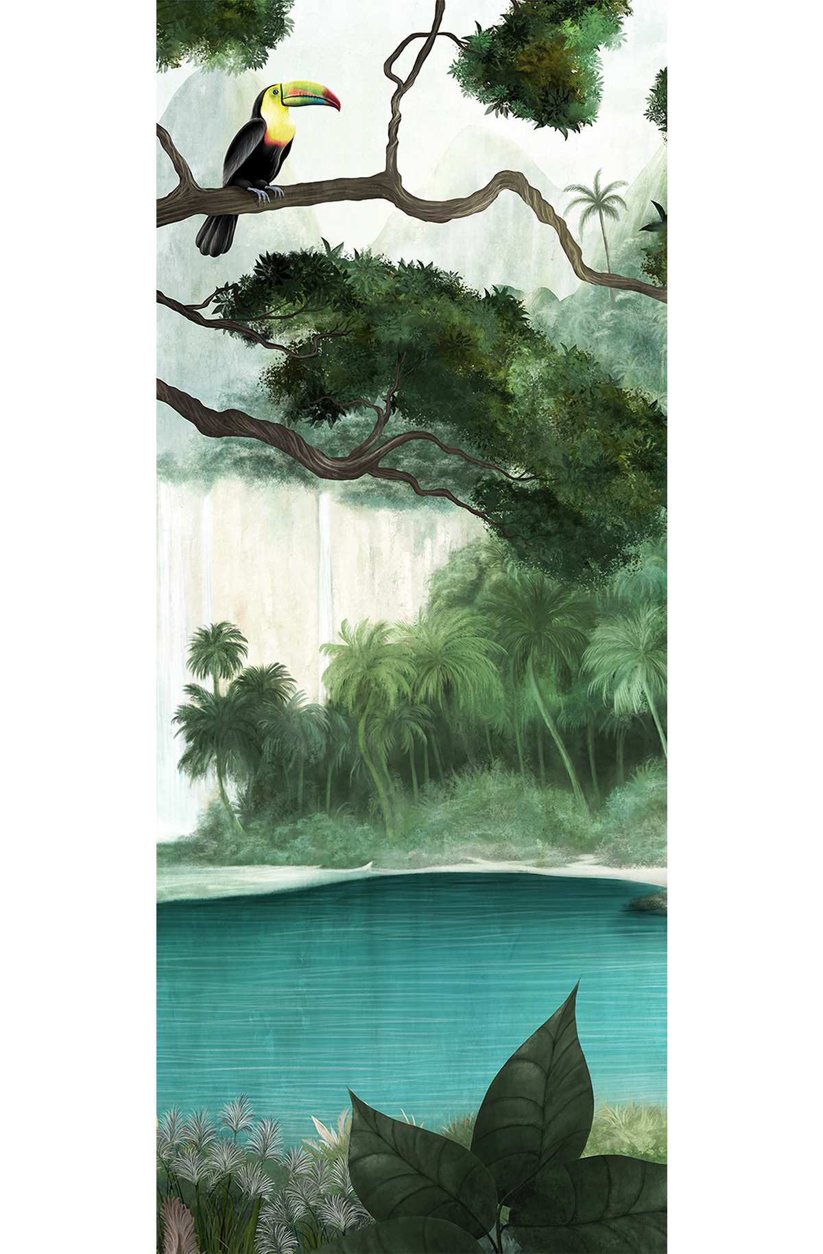 Papier peint panoramique Oasis Toucan vert - B H260 - Wall Designs IV de Masureel | Réf. MAS-DG4TOU1022-260