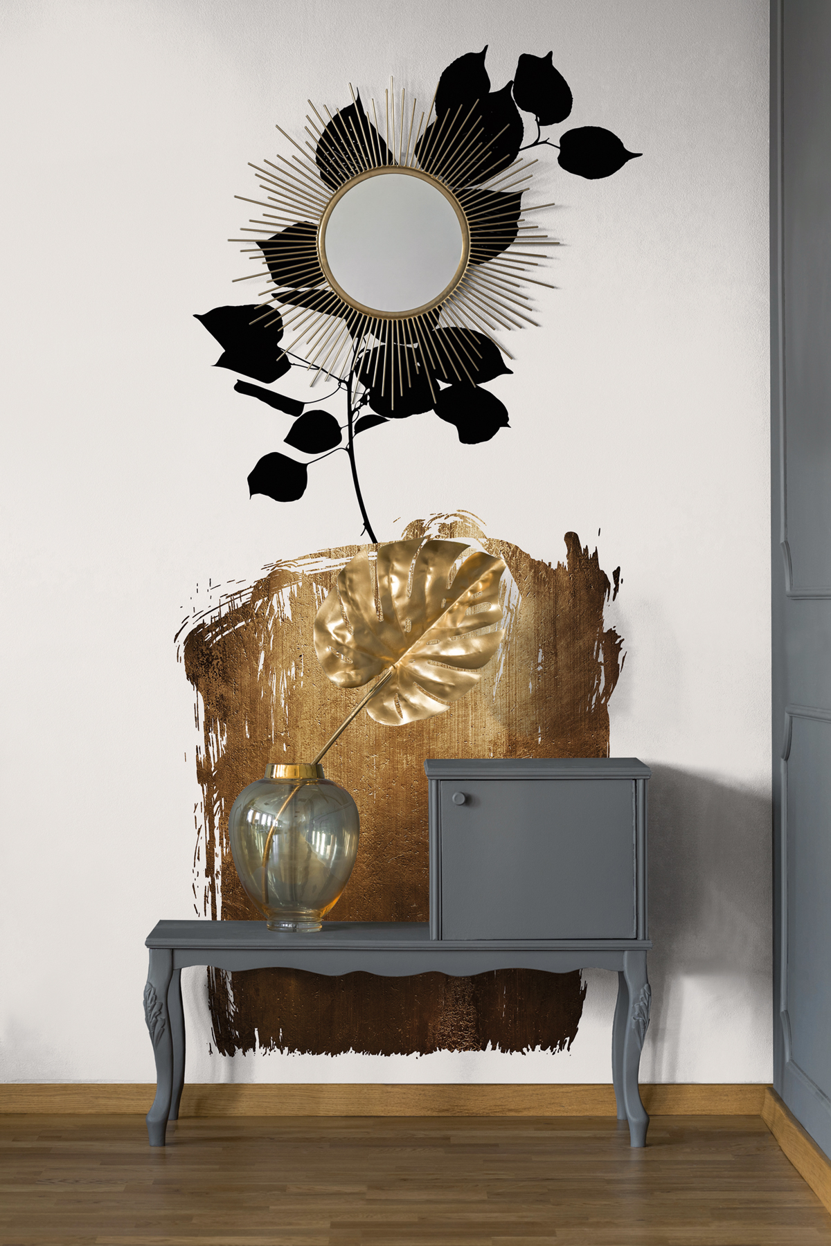 Papier peint panoramique Feuilles Golden Scabiosa - Référence DD119937 - Intissé 200g/m2 - Standard 200 x 280