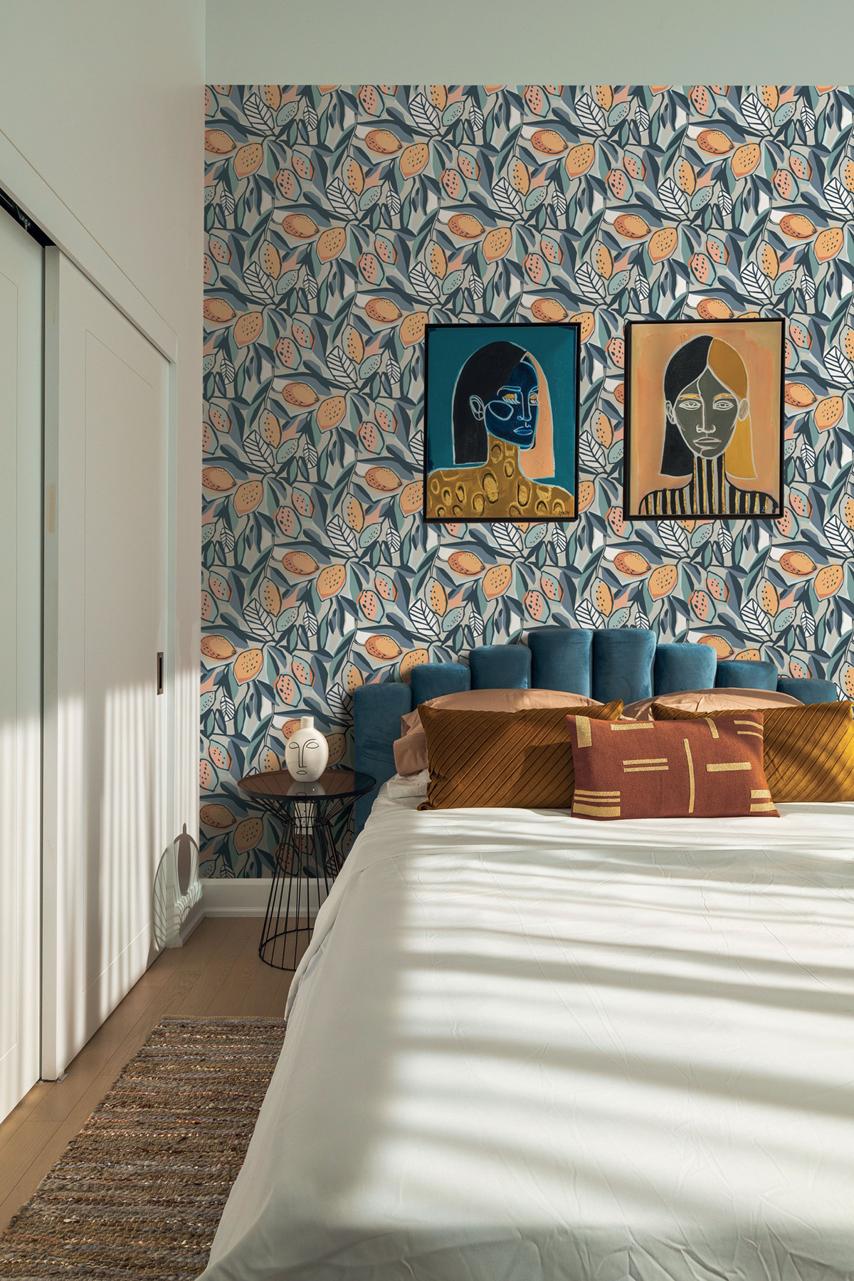 Papier peint Citrus Graphique orange bleu gris - Happy de Lutèce | Réf. LTC-FD26421