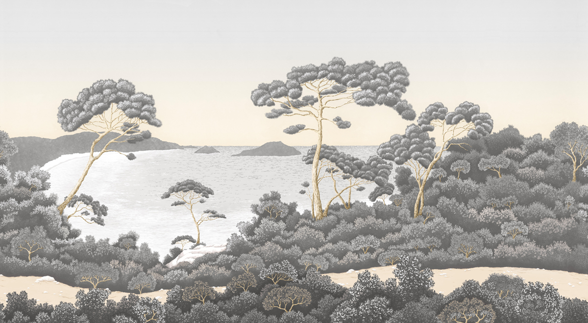 Papier peint panoramique Paysage Marin Port-Cros Gris Doré A+B+C+D - 1/2/3/4/5/6/7/8/9/10/11/12 - Isidore Leroy