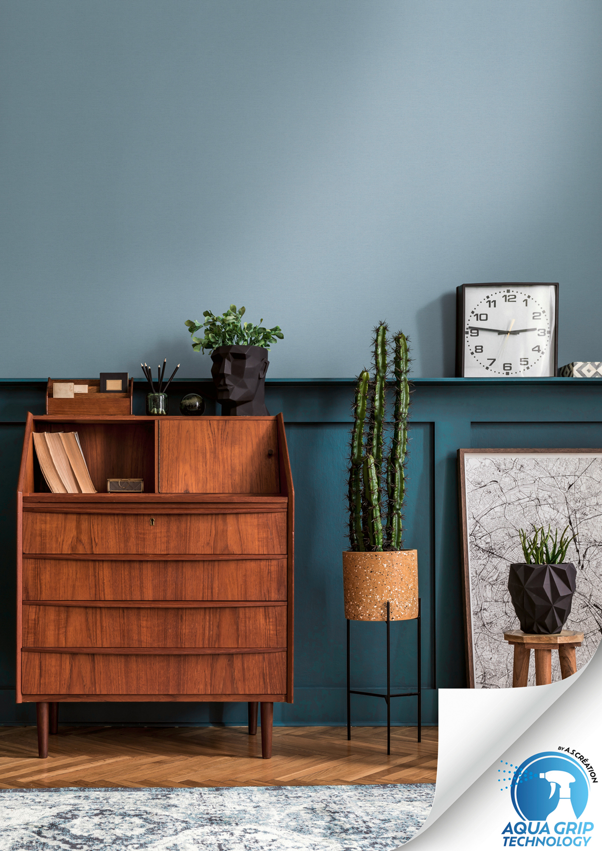 Papier peint préencollé Uni Around bleu ciel - Designdrop d'A.S. Création AMB2 | Réf. AS-785753