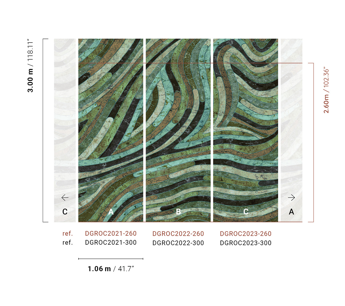 Papier peint panoramique Marbre Serpentine vert - B H260 - Rock de Masureel | Réf. MAS-DGROC2022-260