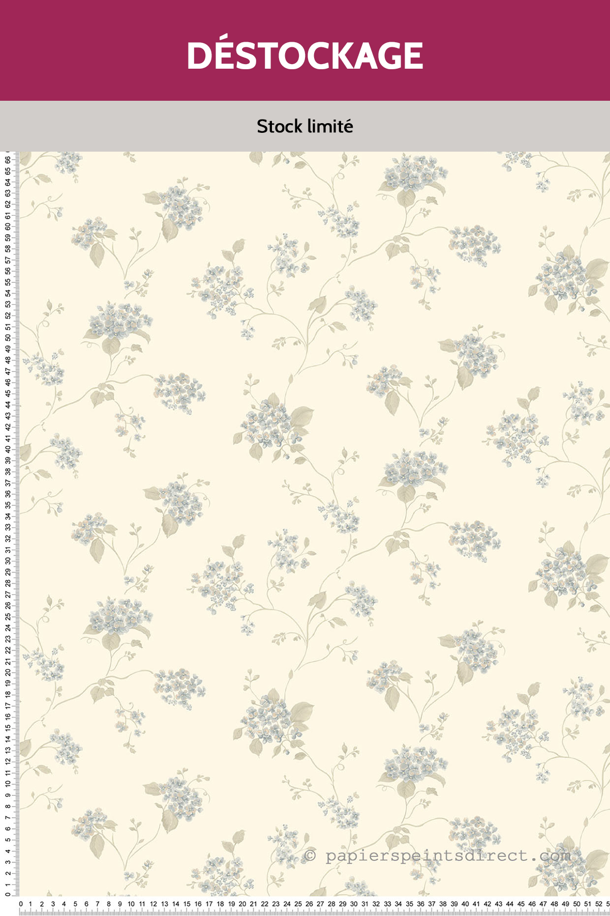 Papier peint Destockage - Fleurs Hortensia bleu/écru - Miniatures de Lutèce