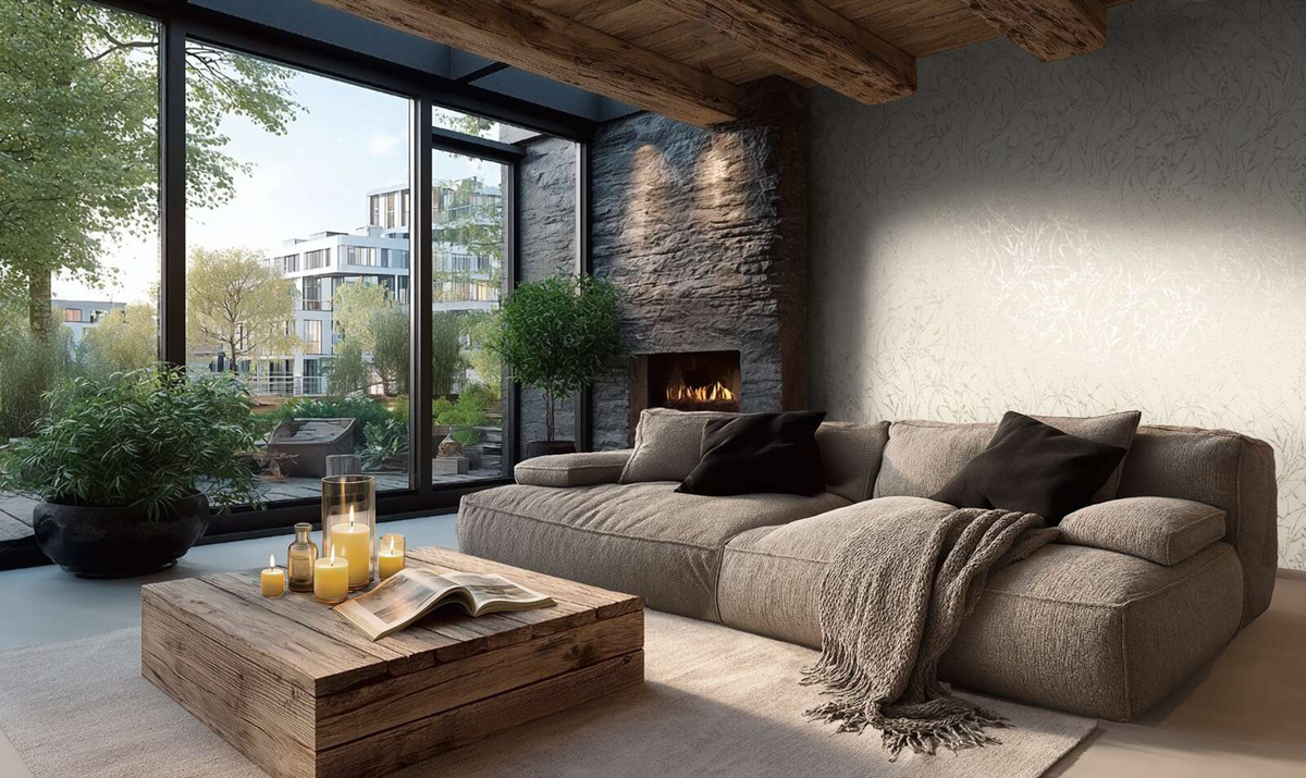 Papier peint Botanique Feuillage anthracite beige irisé - Vibes & Styles d'A.S. Création AMB2| Réf. AS-790041