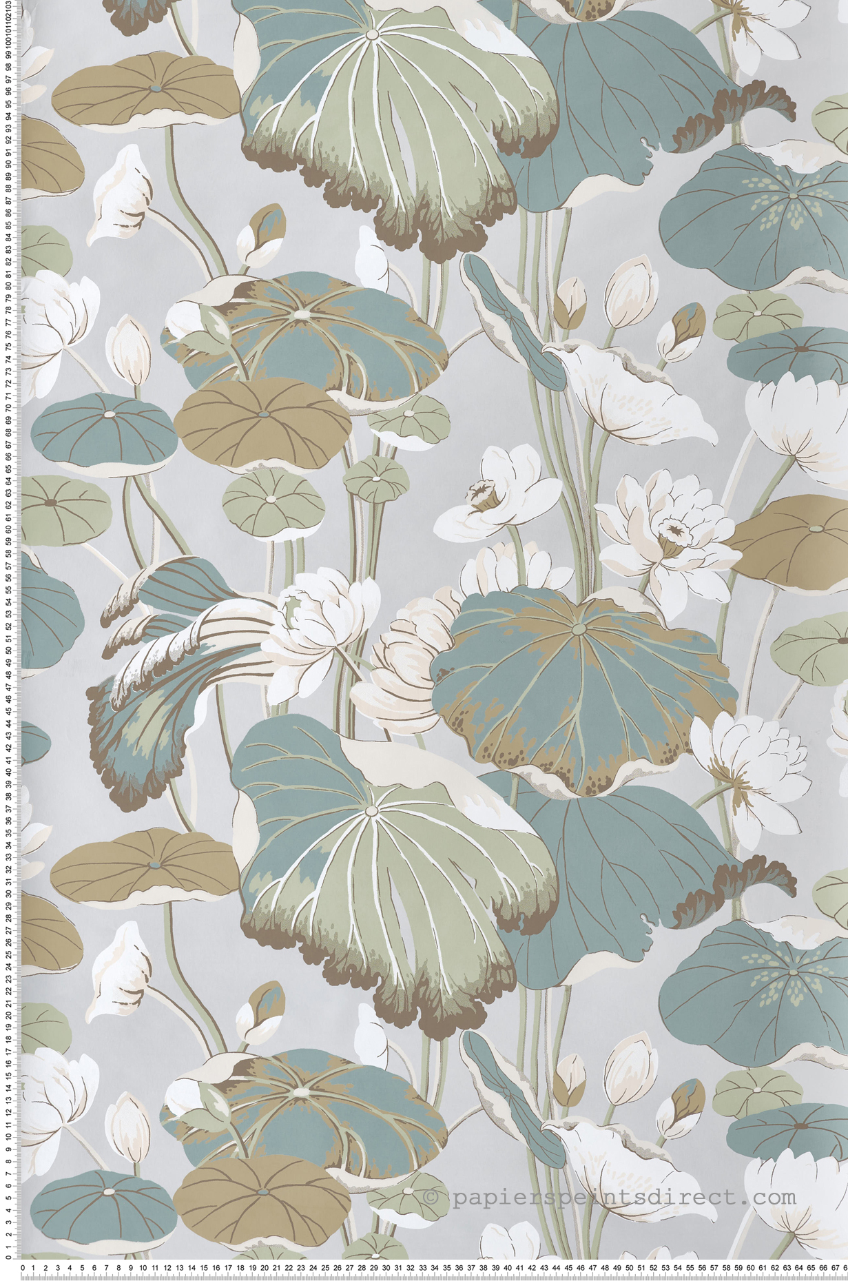 Papier peint Fleur de Lotus bleu gris - Greenhouse de York (Initiales) | Réf. INI-GO8294