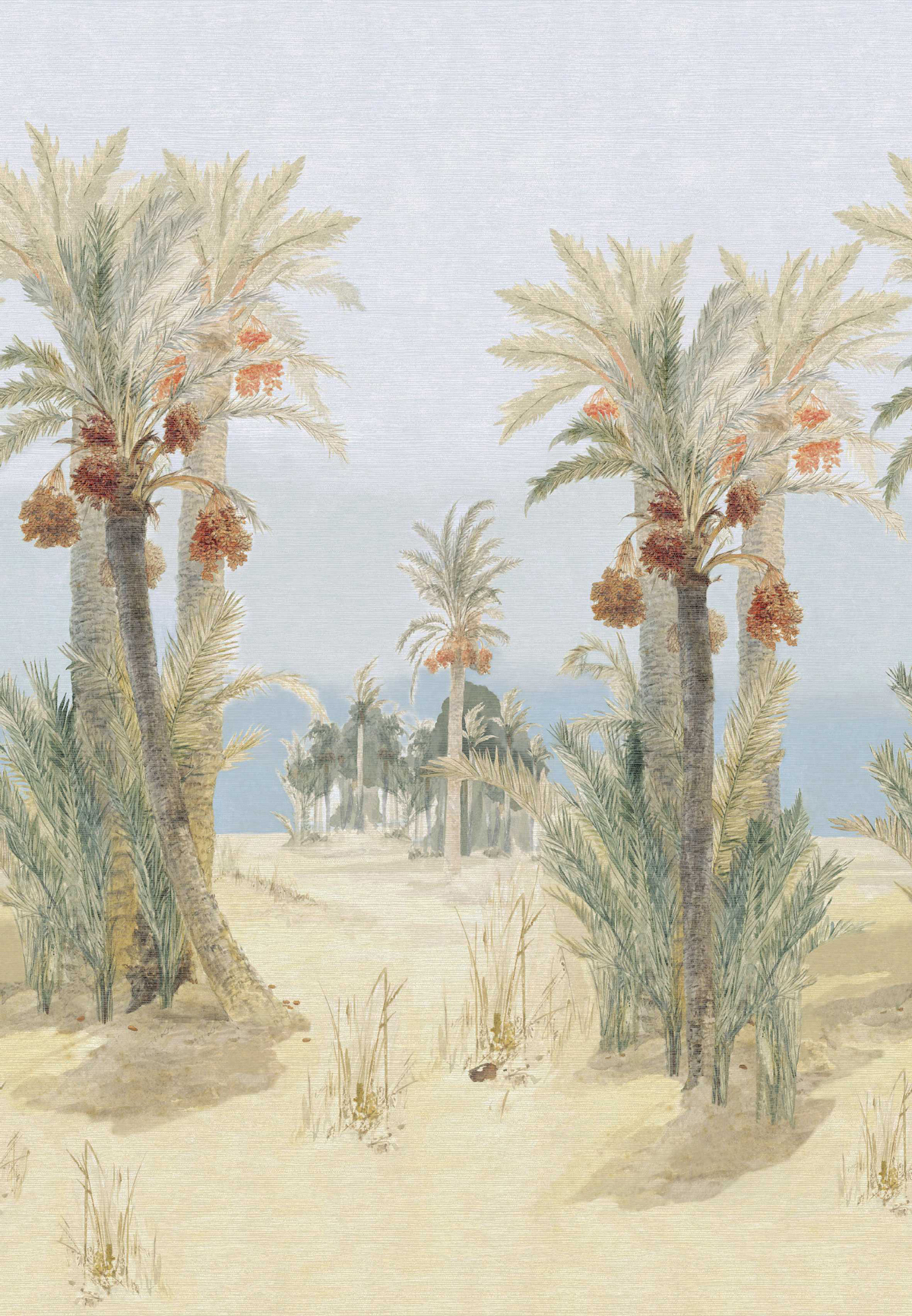 Papier peint panoramique Plage Date Palm bleu sable - V&A Decorative Papers II d'Initiales | Réf. INI-2412-182-01