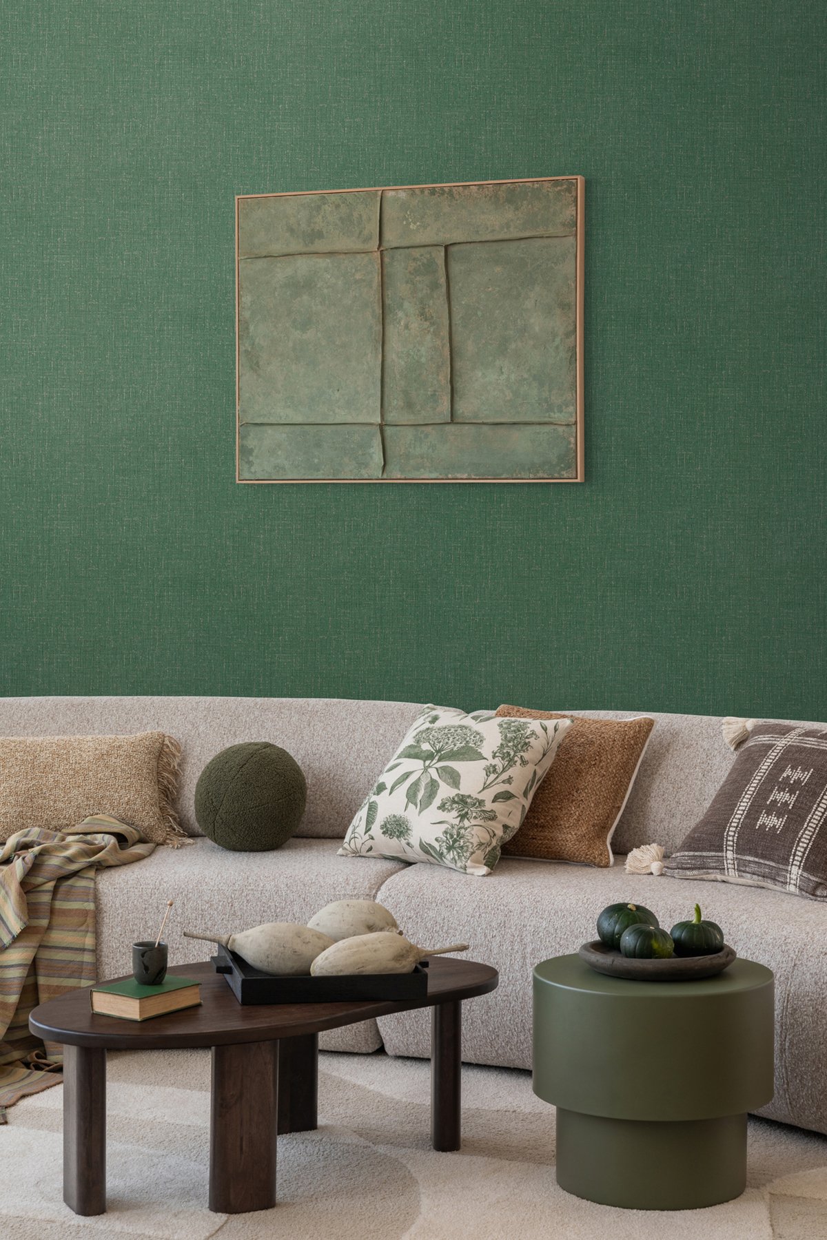 Papier peint Uni Tissage Métallisé vert sapin argenté - Cosmoliving d'A.S. Création AMB2 | Réf. AS-790673