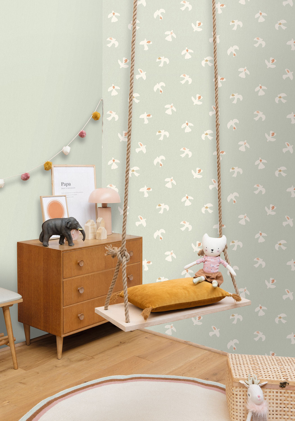 Papier peint Colombe Oiseau vert d'eau - Let's Go Girls! de Casélio | Réf. LGG104507032