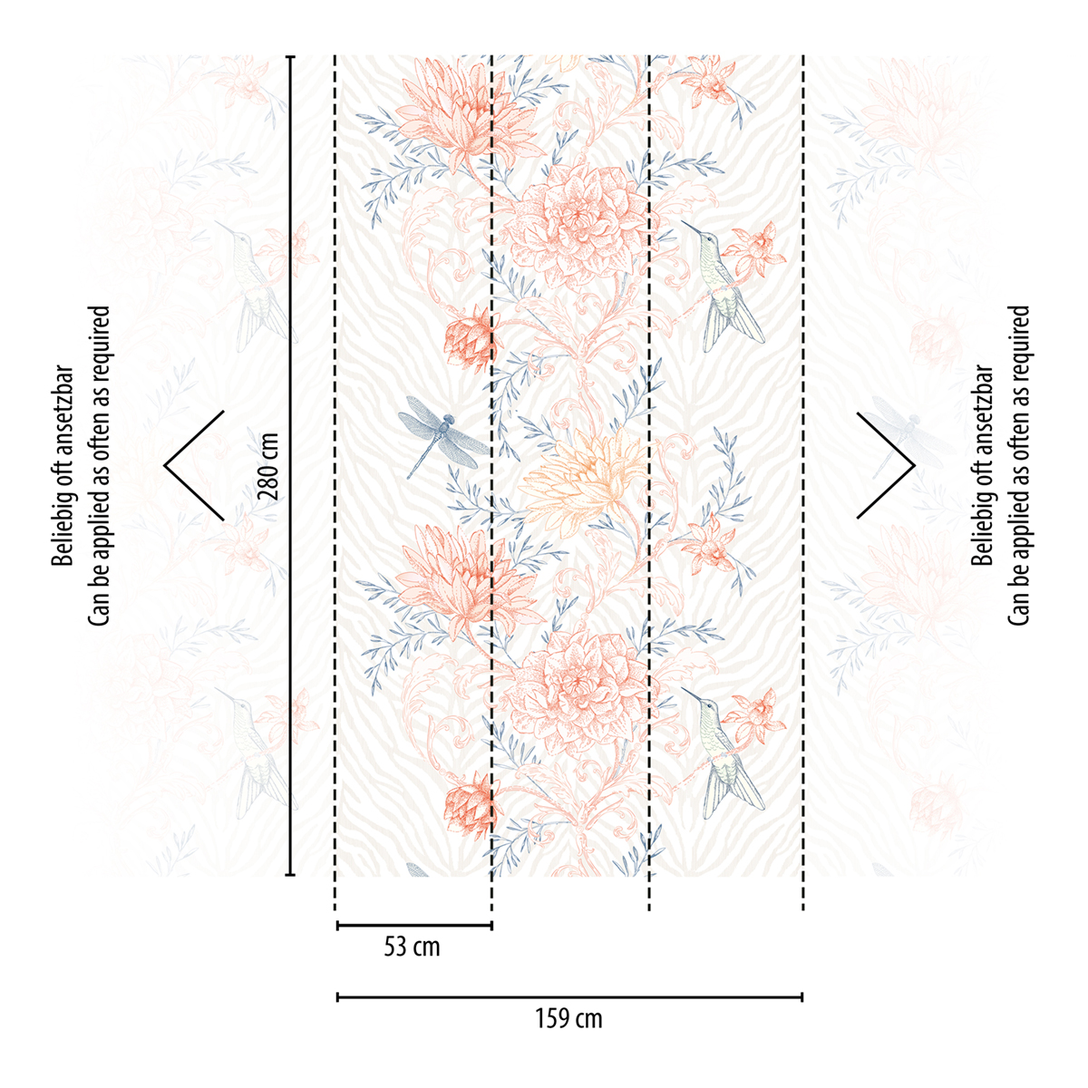 Papier peint panoramique Farandole Roses Libellule - The Wall 2 d'A.S. Création | Réf. AS-392011