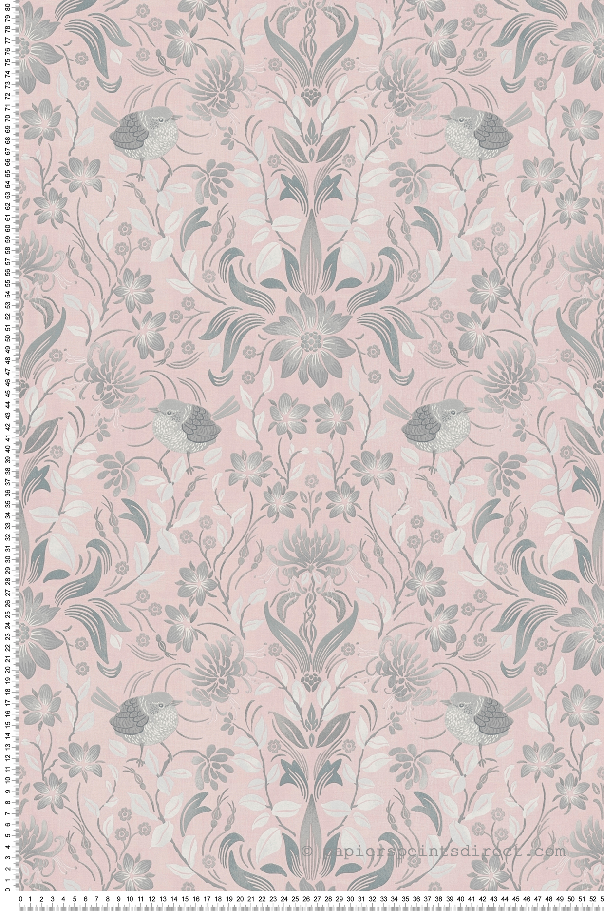 Papier peint Fleuri Oiseau Blooming rose gris - Maison Charme d'A.S. Création | Réf. AS-390752
