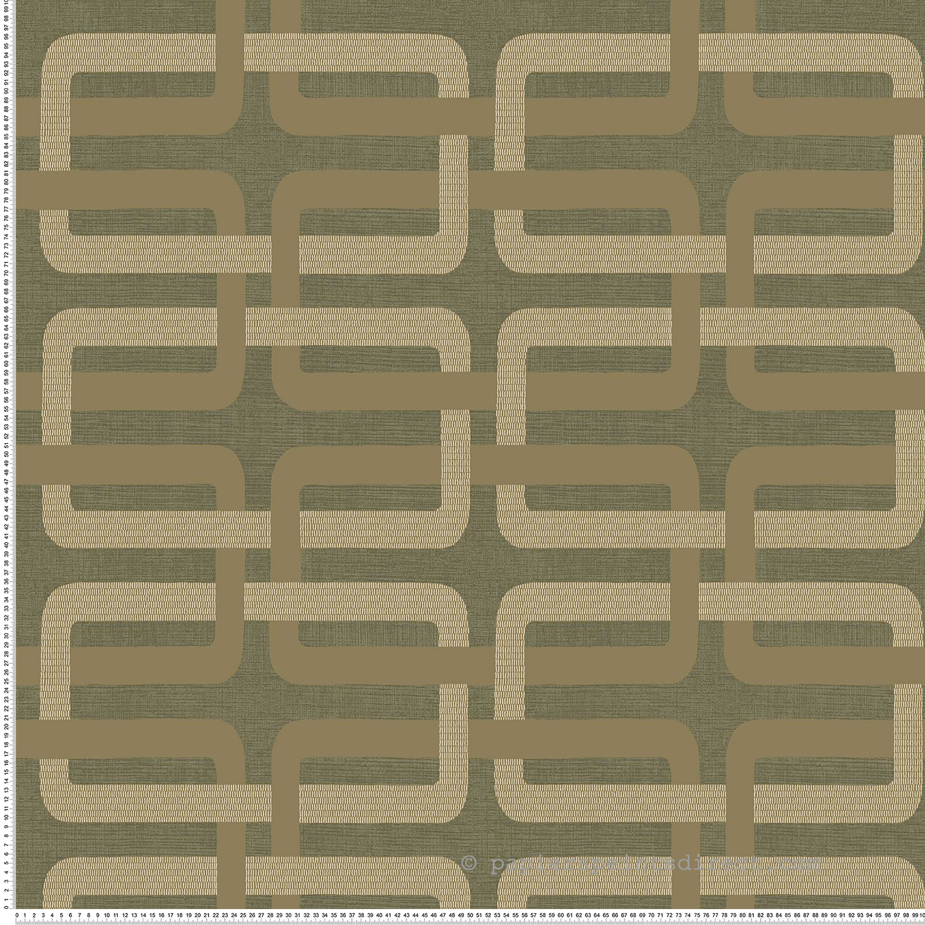 Papier peint Géométrique Rétro Matjara kaki doré - Tressora de Casamance | Réf. CAS-76932956