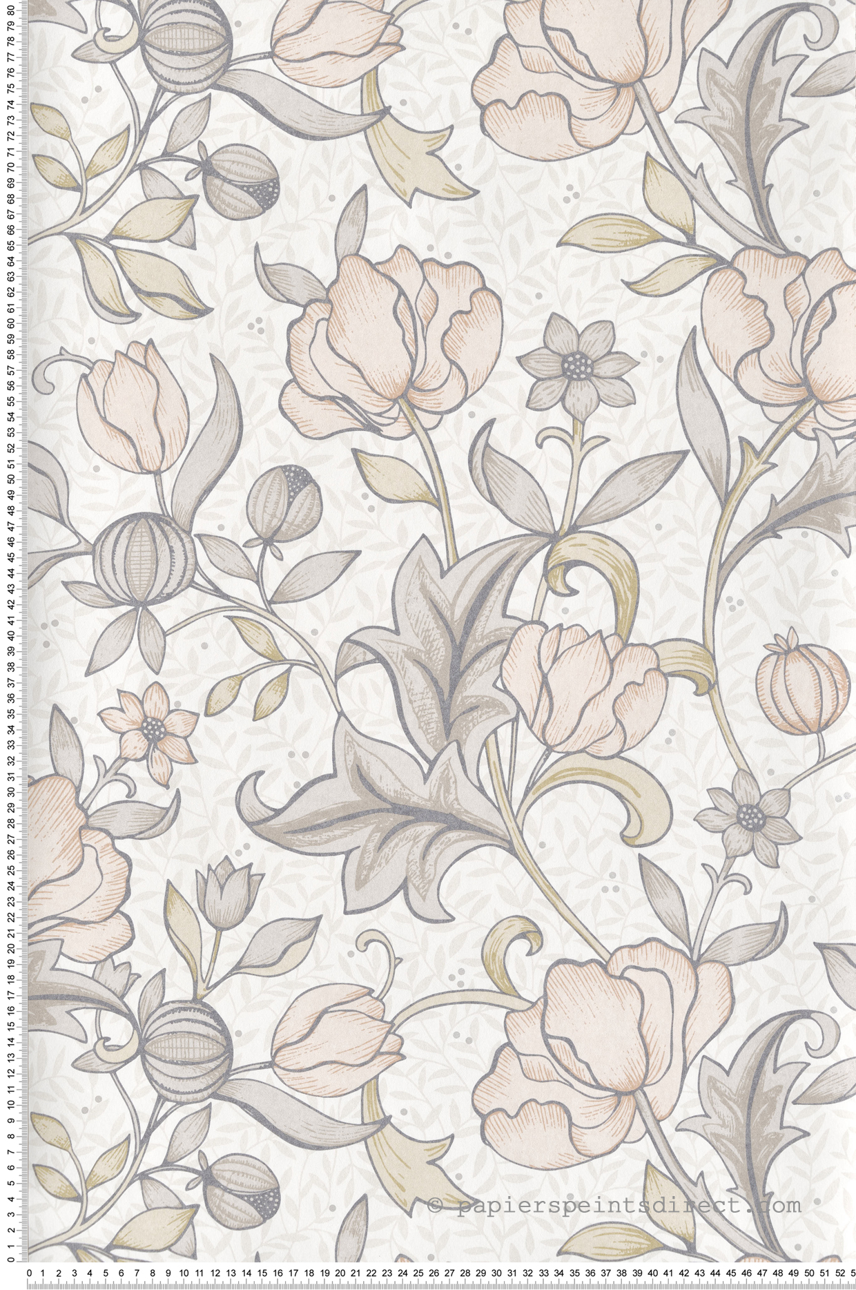 Papier peint Vintage Fleuri Isabella rose poudré - Arts & Crafts de Casadéco | Réf. ARCR86344120