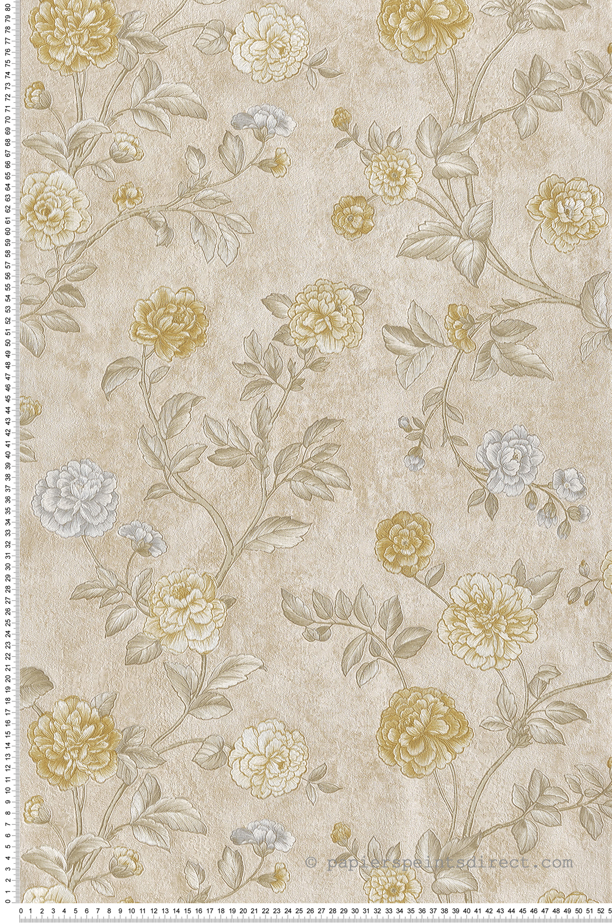 Papier peint Fleur Rose Vintage beige, jaune et irisé - Grand Classic de Montecolino | Réf. MC-Z66803