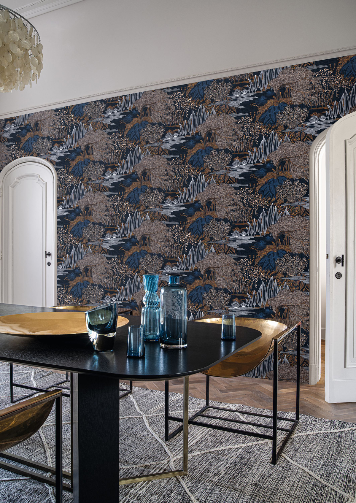 Papier peint Jardin Jasmin noir cuivré - Square Jasmin de Casamance | Réf. CAS-75680406