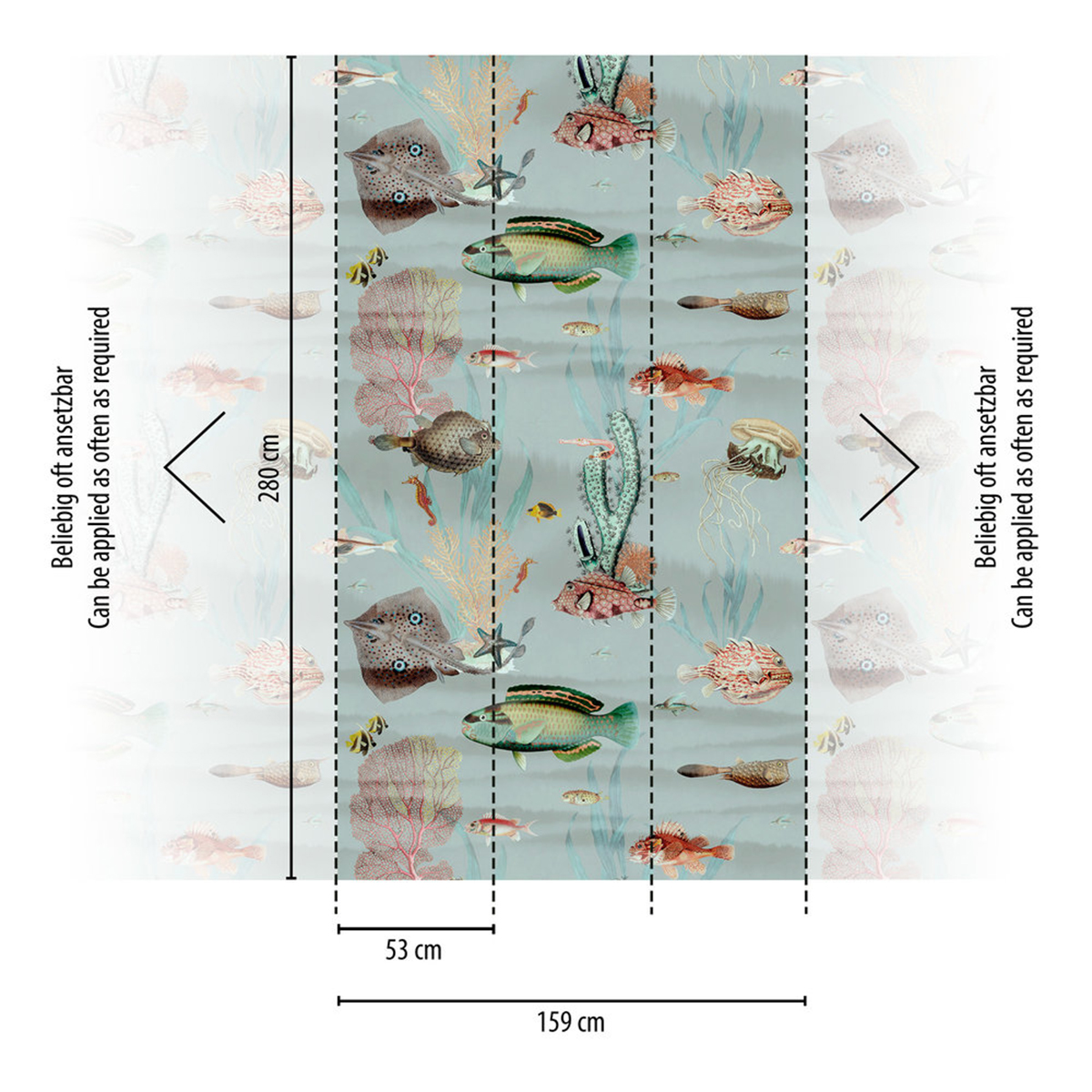 Papier peint panoramique Poisson Marin bleu - The Wall 3 d'A.S. Création AMB3 | Réf. AS-398721