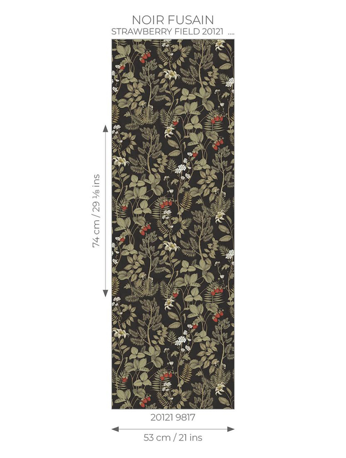 Papier peint Fraisier Strawberry Field noir fusain - Heritage de Casadéco AMBR | Réf. HETA201219817
