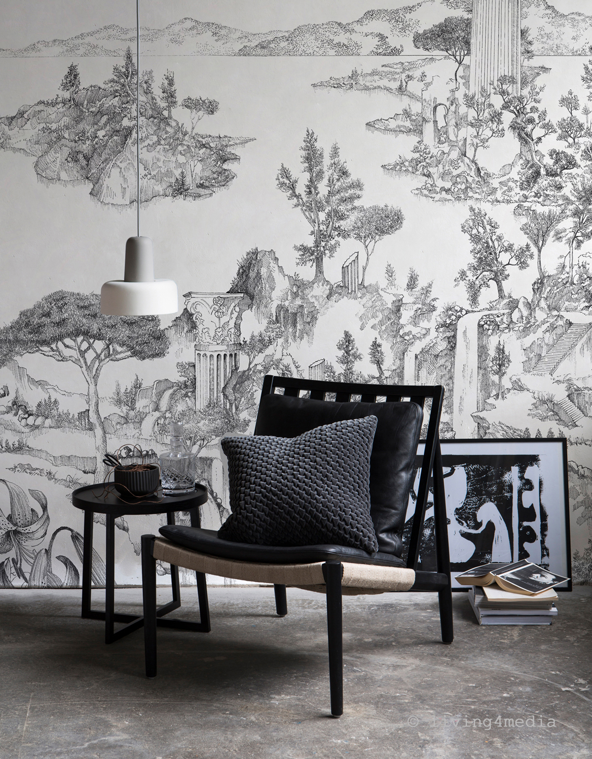 Papier peint panoramique Paysage Cité Rêvée Noir et Blanc A+B+C - 1/2/3/4/5/6/7/8/9 - Isidore Leroy