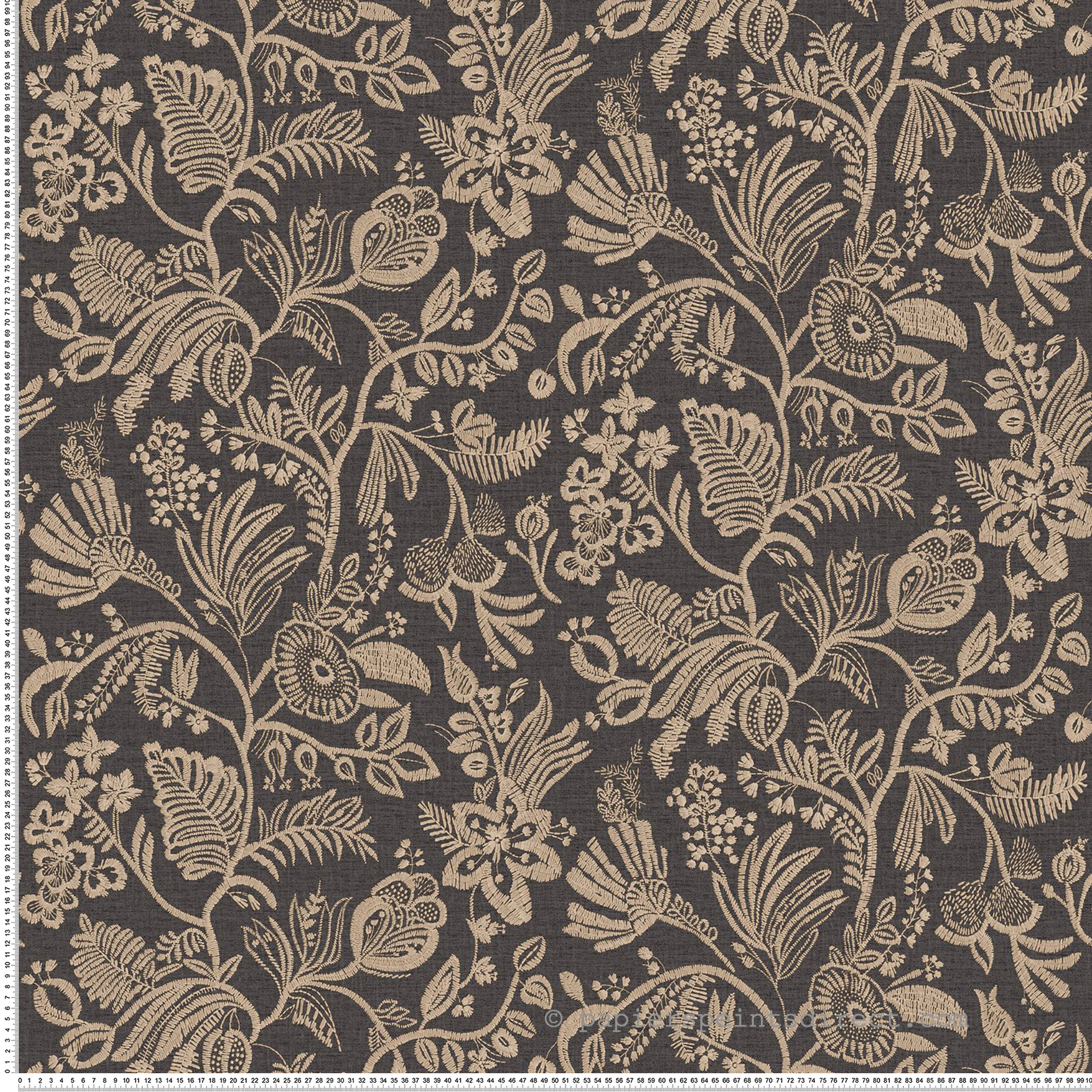 Papier peint Brodé Floral Pastel ébène - Broderies de Casamance | Réf. CAS-76961120
