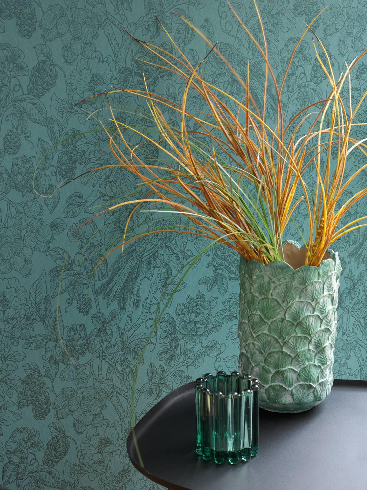 Papier peint Floral et Oiseau Feather vert émeraude - Delicacy de Casadéco AMB | Réf. DELY85366461