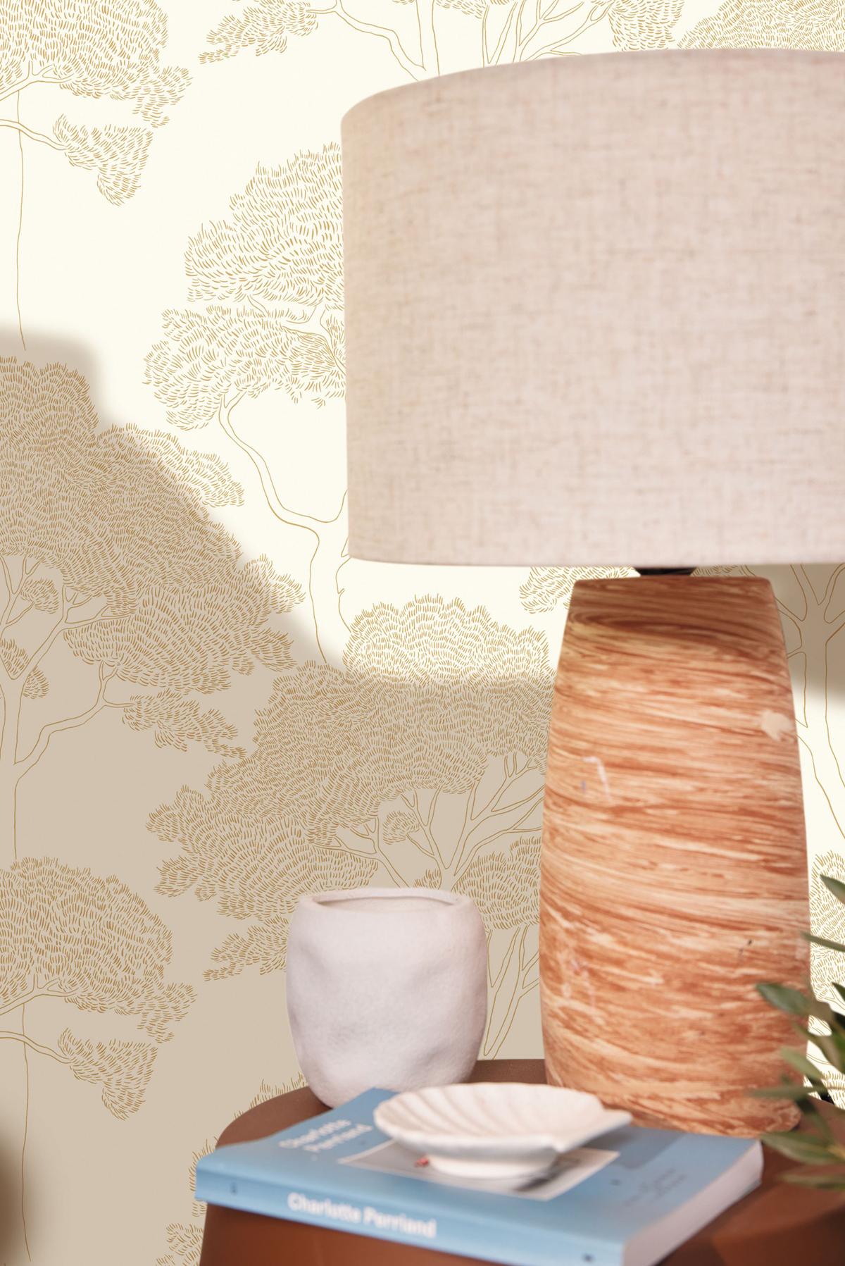 Papier peint Arbre La Ciotat blanc doré - Azur de Casélio AMB2 | Réf. AZU105430214