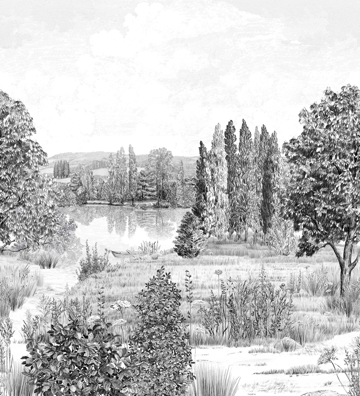 Papier peint panoramique Campagne Grisaille A+B 1/2/3/4/5/6 - Isidore Leroy