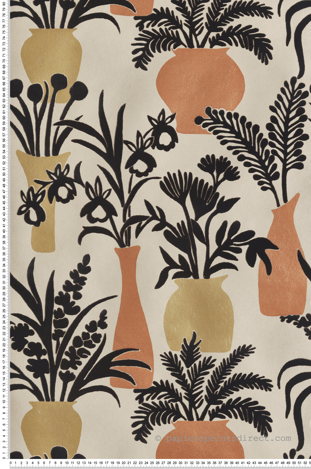 Papier peint Pot de Fleurs Amphora Velours Flock cuivré doré - Irisa d'Osborne & Little | Réf. OSB-W7854-02