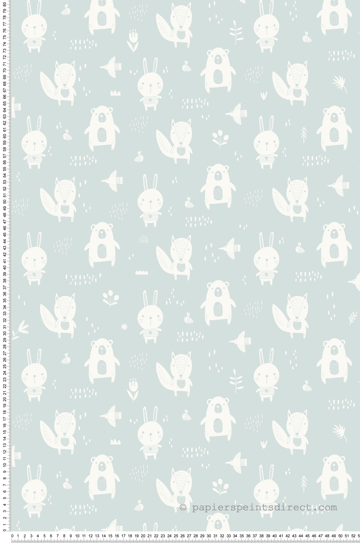 Papier peint Petits Animaux Enfantin vert d'eau - La belle histoire d'Ugépa | Réf. UGP-L91304