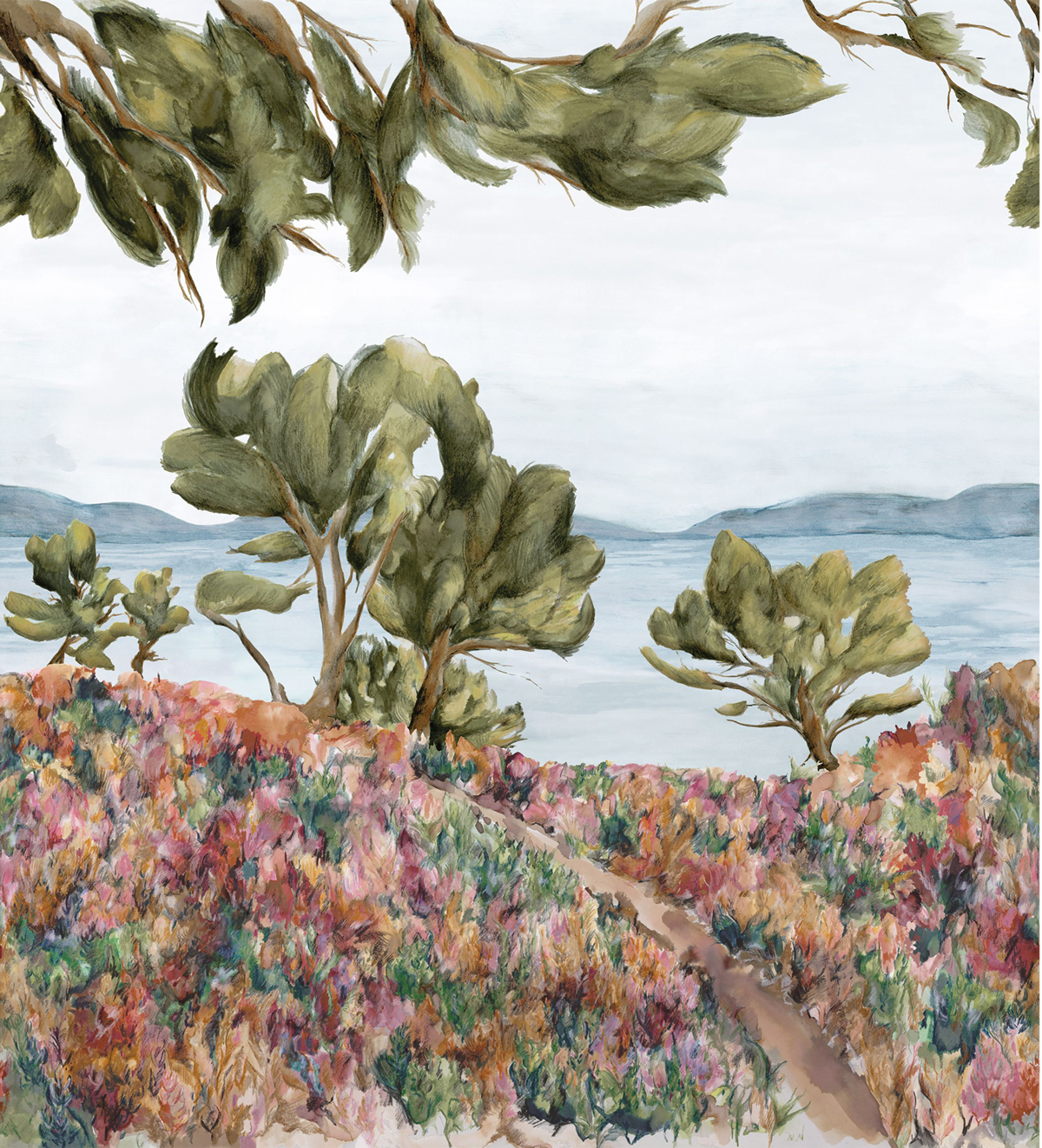 Papier peint Panoramique Cap Frehel sauge rose intissé - Panoramas 2 de Casamance | Réf. CAS-75830406