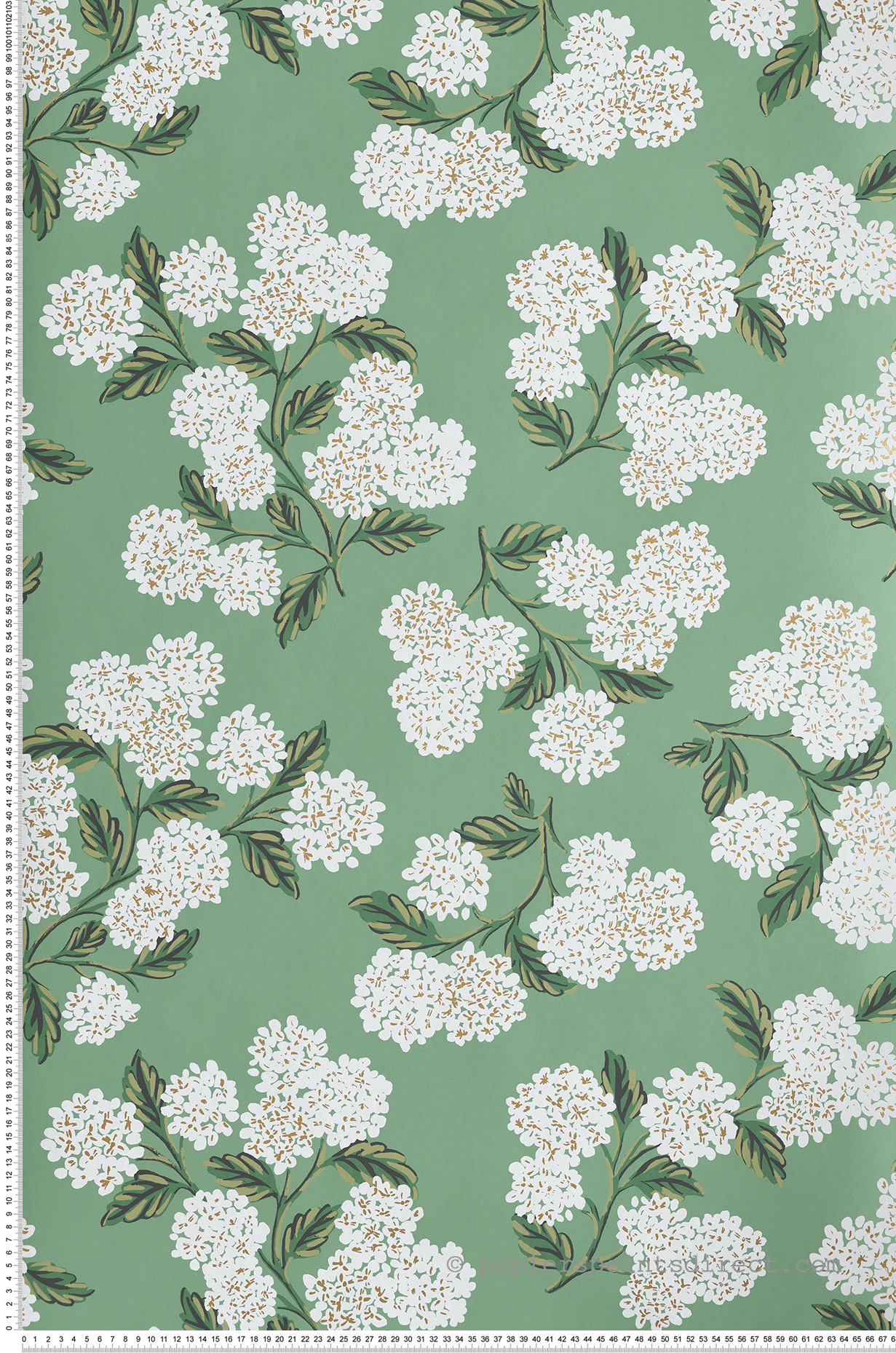 Papier peint Fleurs Hydrangea vert - Rifle Paper Co. d'Initiales | Réf. INI-RI5145