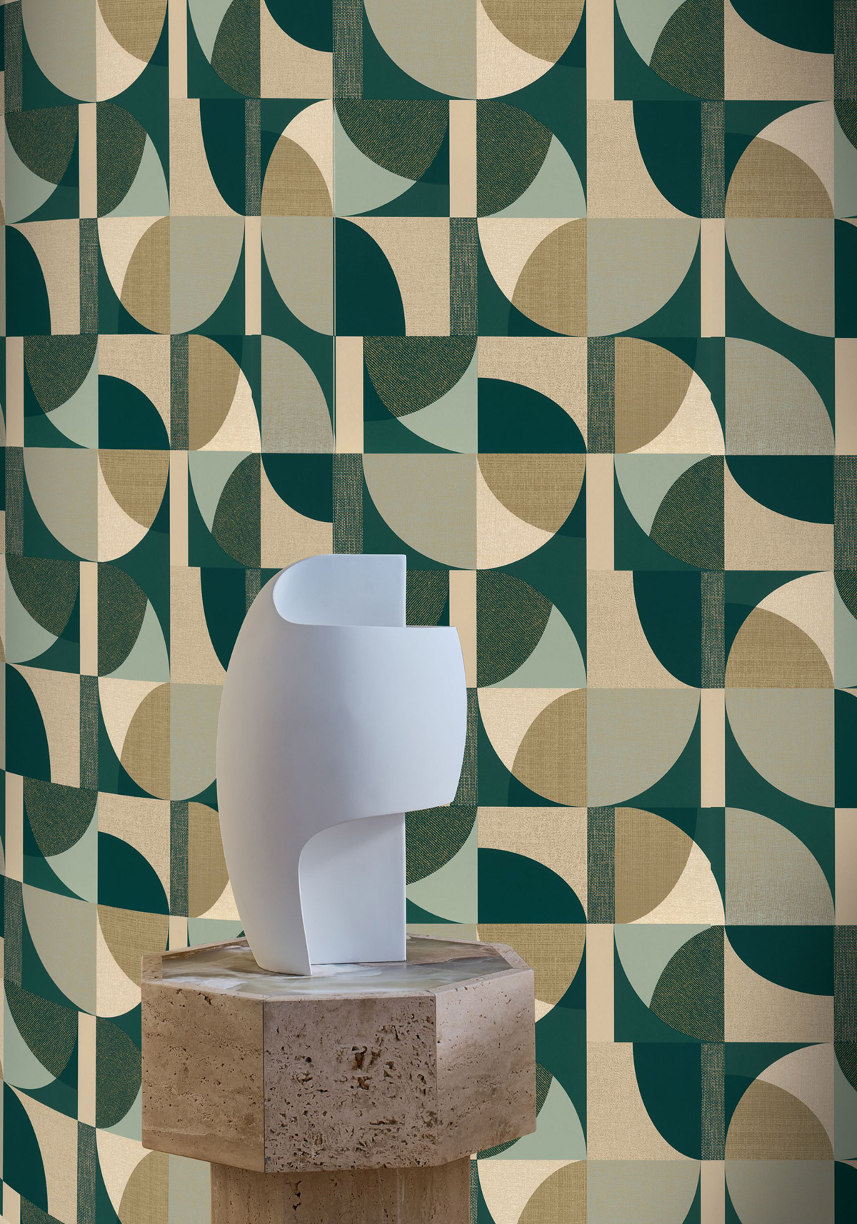 Papier peint Géométrie Barillet émeraude doré - Faubourg des Lumières de Casamance | Réf. CAS-76260916