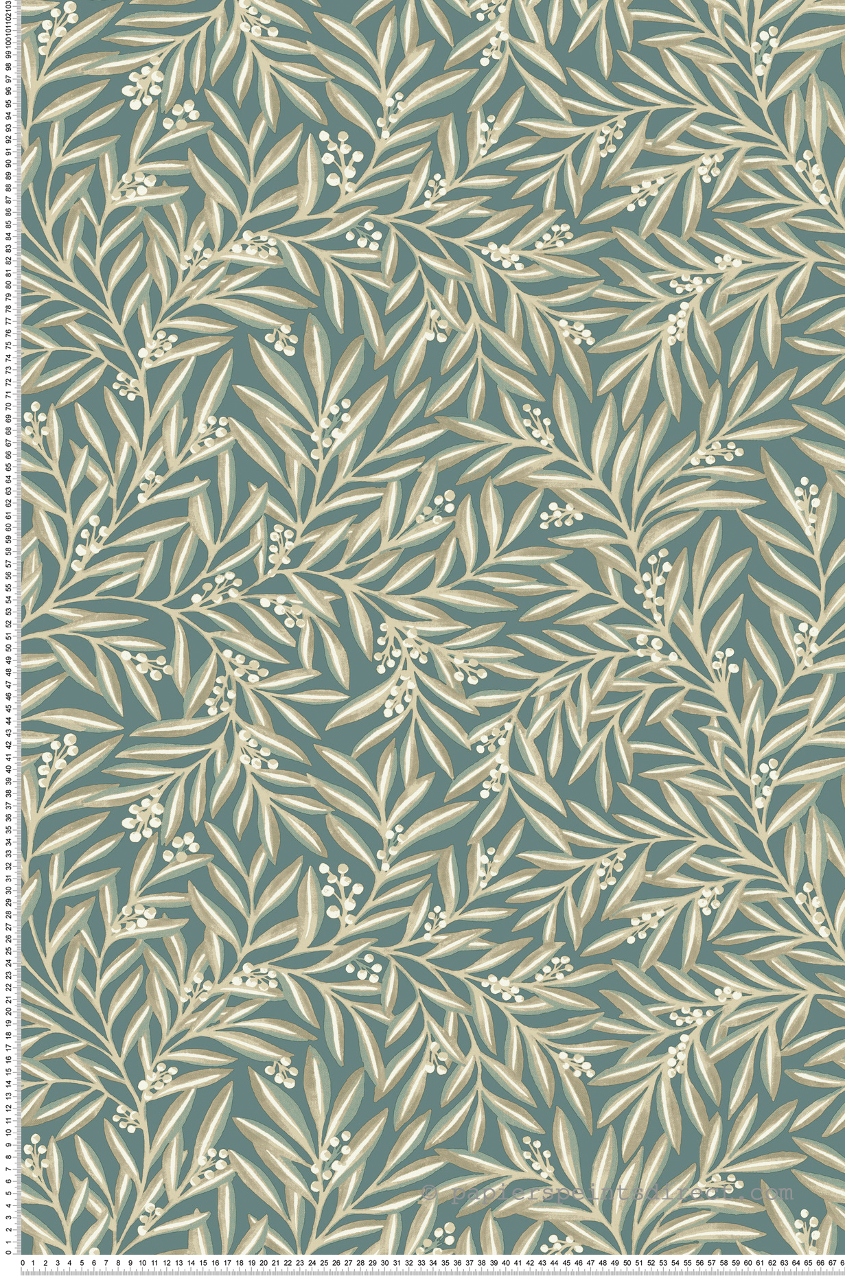 Papier peint Feuillage Sorbier beige vert - Arts & Crafts d'Initiales | Réf. INI-AC9137