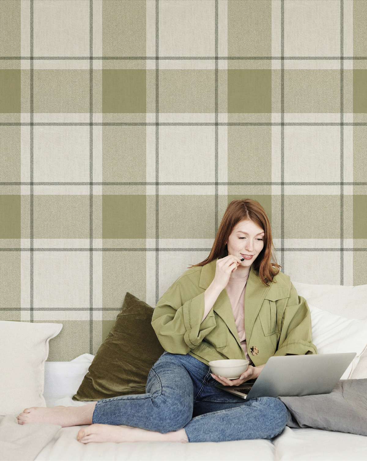 Papier peint Tartan Chevon vert sauge - Stripes & Checks de Montecolino | Réf. MC-ST38405