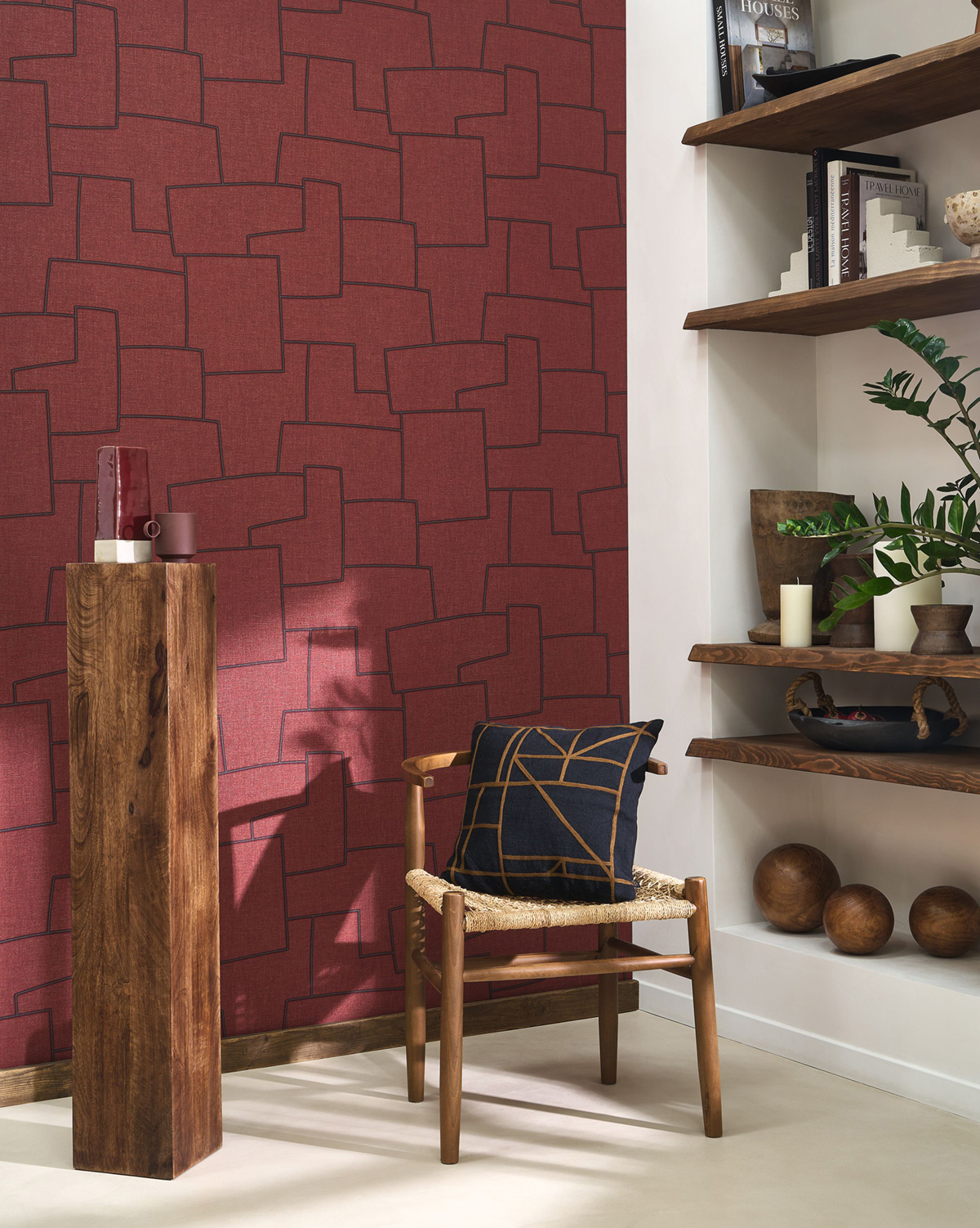 Papier peint Géométrie Lin Inca rouge - Matera de Casadéco | Réf. MATA201128778