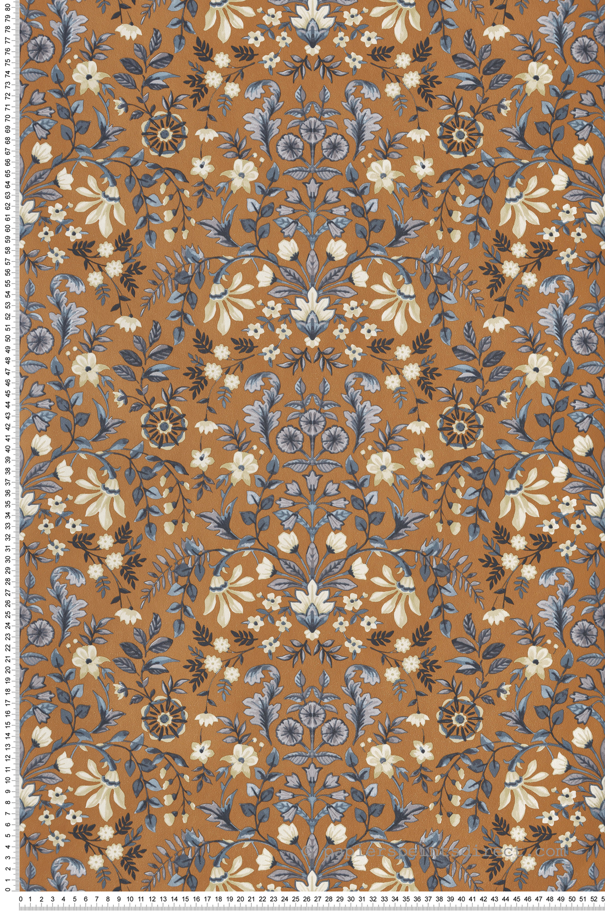 Papier peint Médaillon Fleuri camel bleu beige - My Little Cottage de Montecolino | Réf. MC-M12327