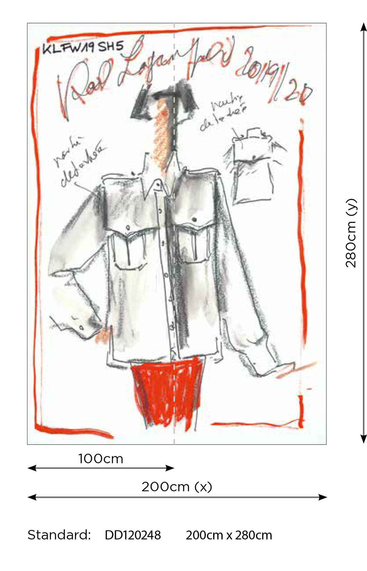 Papier peint panoramique Croquis Mode rouge - Karl Lagerfeld de Montecolino | Réf. MC-DD120248