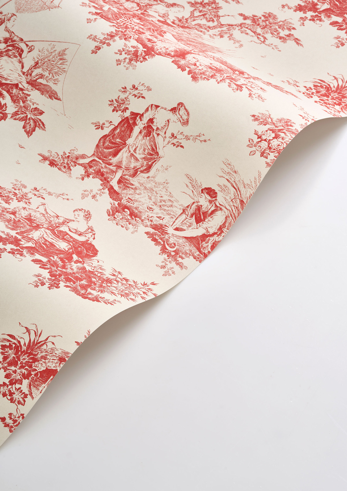 Papier peint Scene D'Été rouge carmin - Les Belles Toiles De Jouy 2 de Casadéco VAGUE | Réf. BTJD87918201