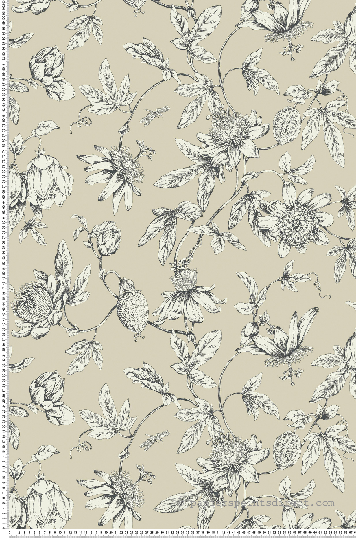 Papier peint Fleurs Classique Passion grège - Toiles de York (Initiales) | Réf. INI-RT7854