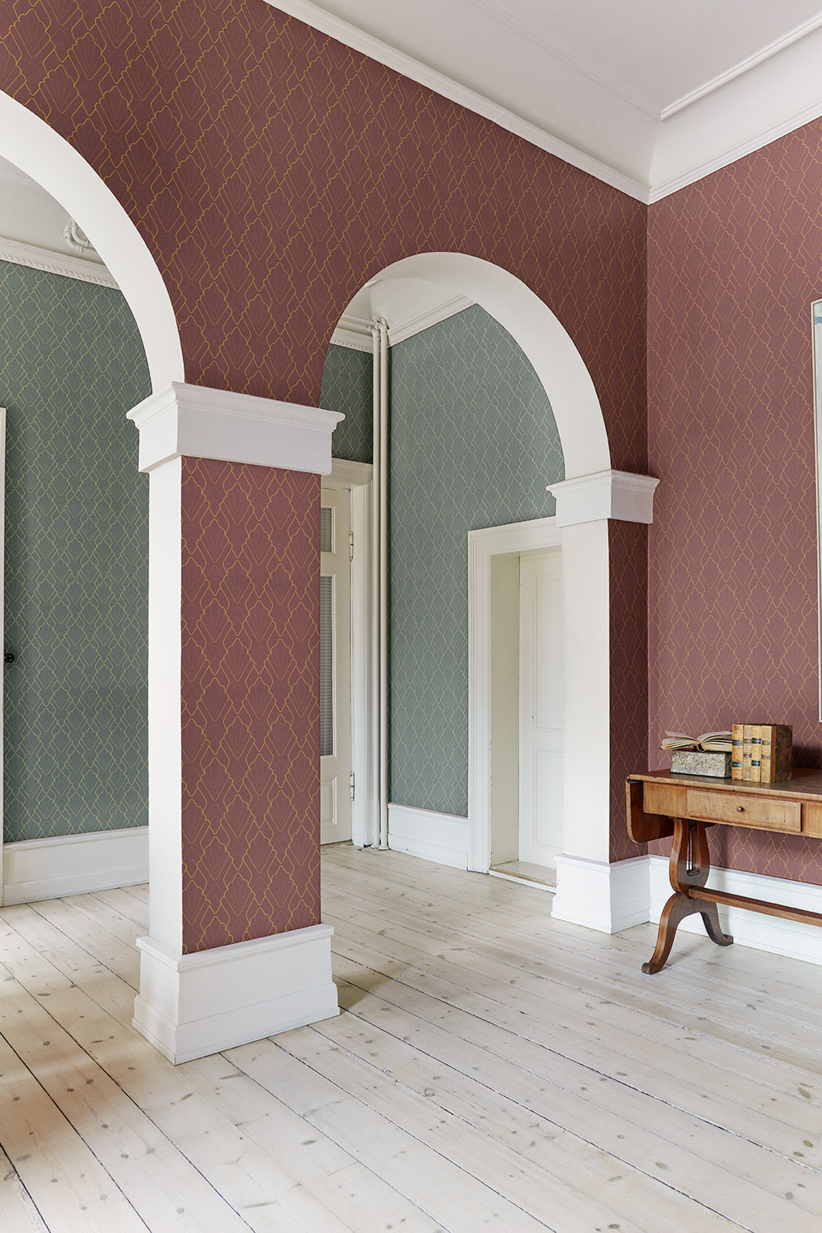 Papier peint Art Déco Style bordeaux doré - Demeures de Montecolino | Réf. MC-650210