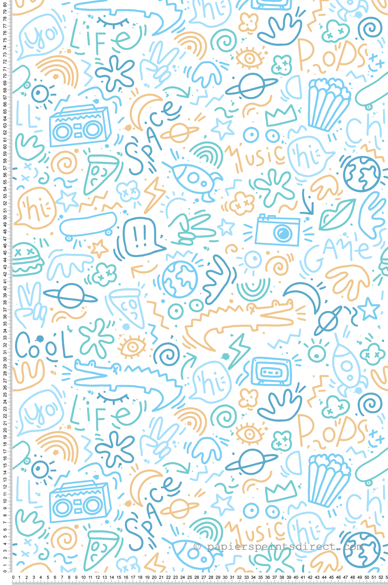 Papier peint Dessin Doodle bleu - La belle histoire d'Ugépa | Réf. UGP-M45701