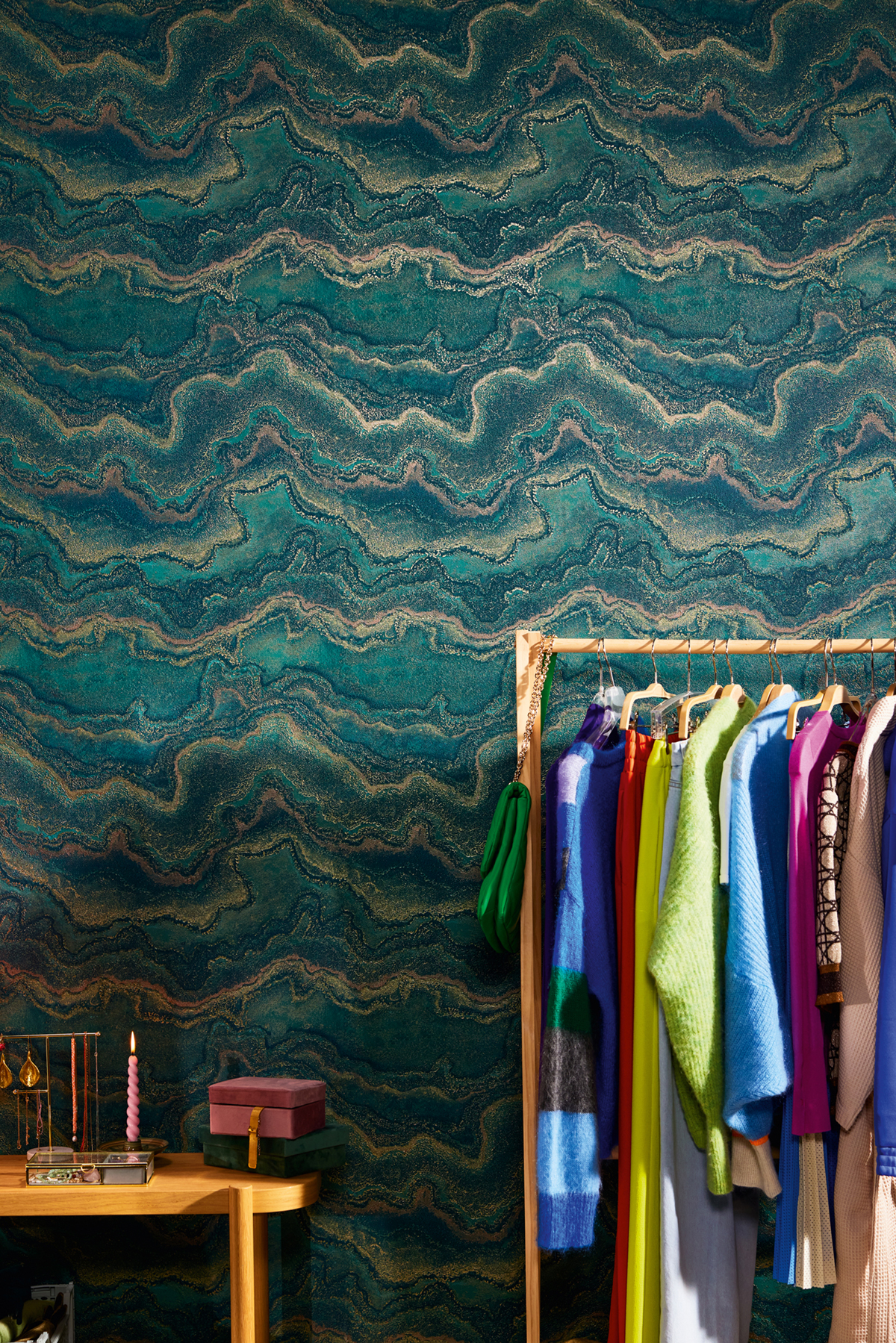 Papier peint Pierre Précieuse Métallisé turquoise doré - Stories of Life d'A.S. Création AMB3 | Réf. AS-396593