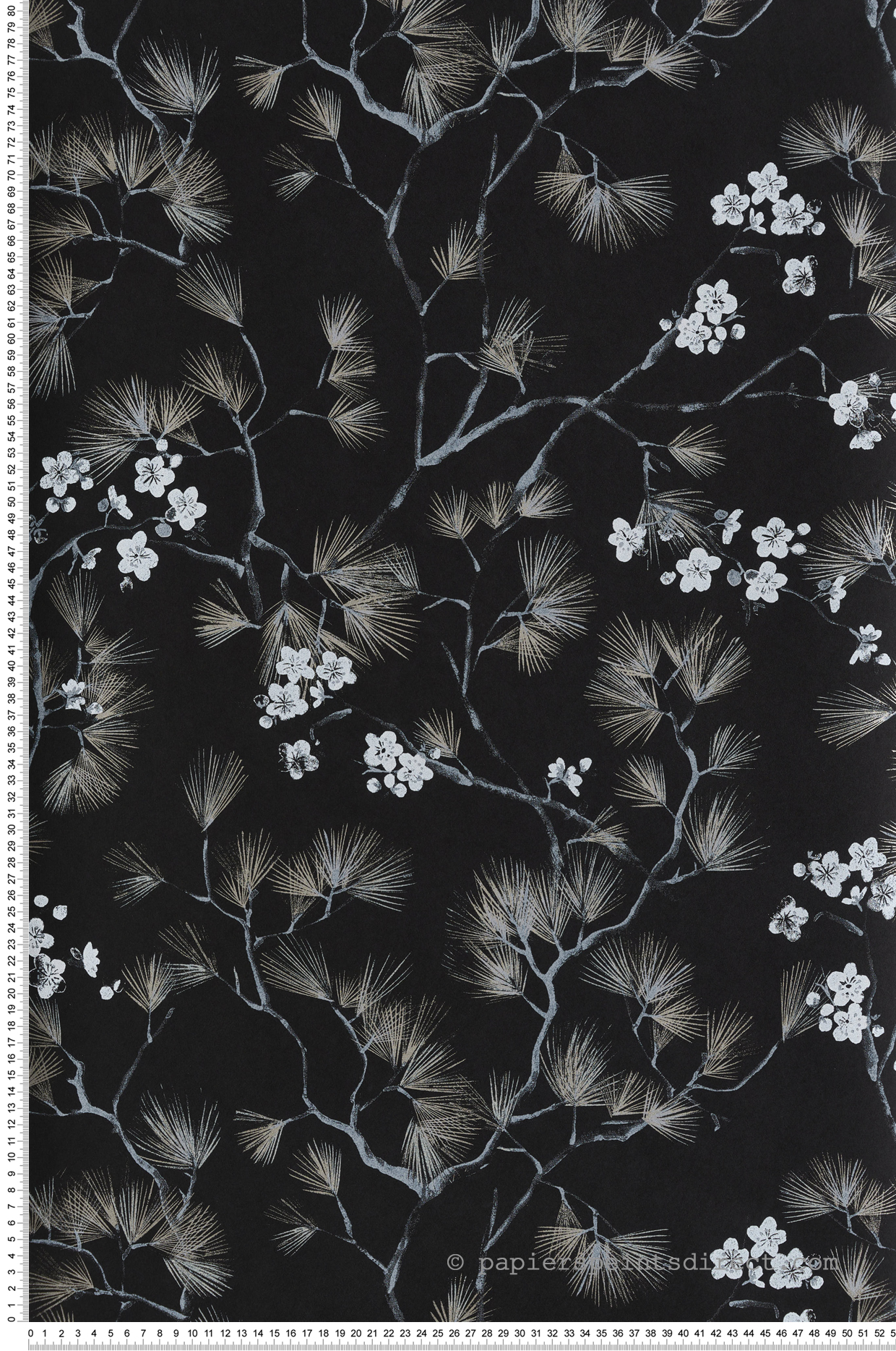 Papier peint Fleurs Japonaise Haru noir doré - Kimono de Masureel | Réf. MAS-KIM105