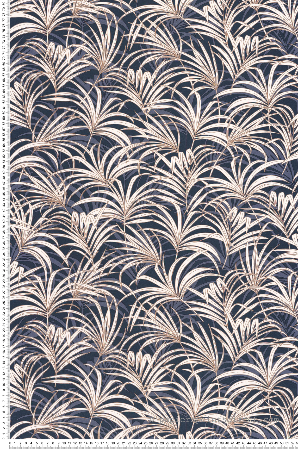 Papier peint Palme Art Déco Richard bleu nuit cuivré - Golden Age de Casélio | Réf. GAG103806162