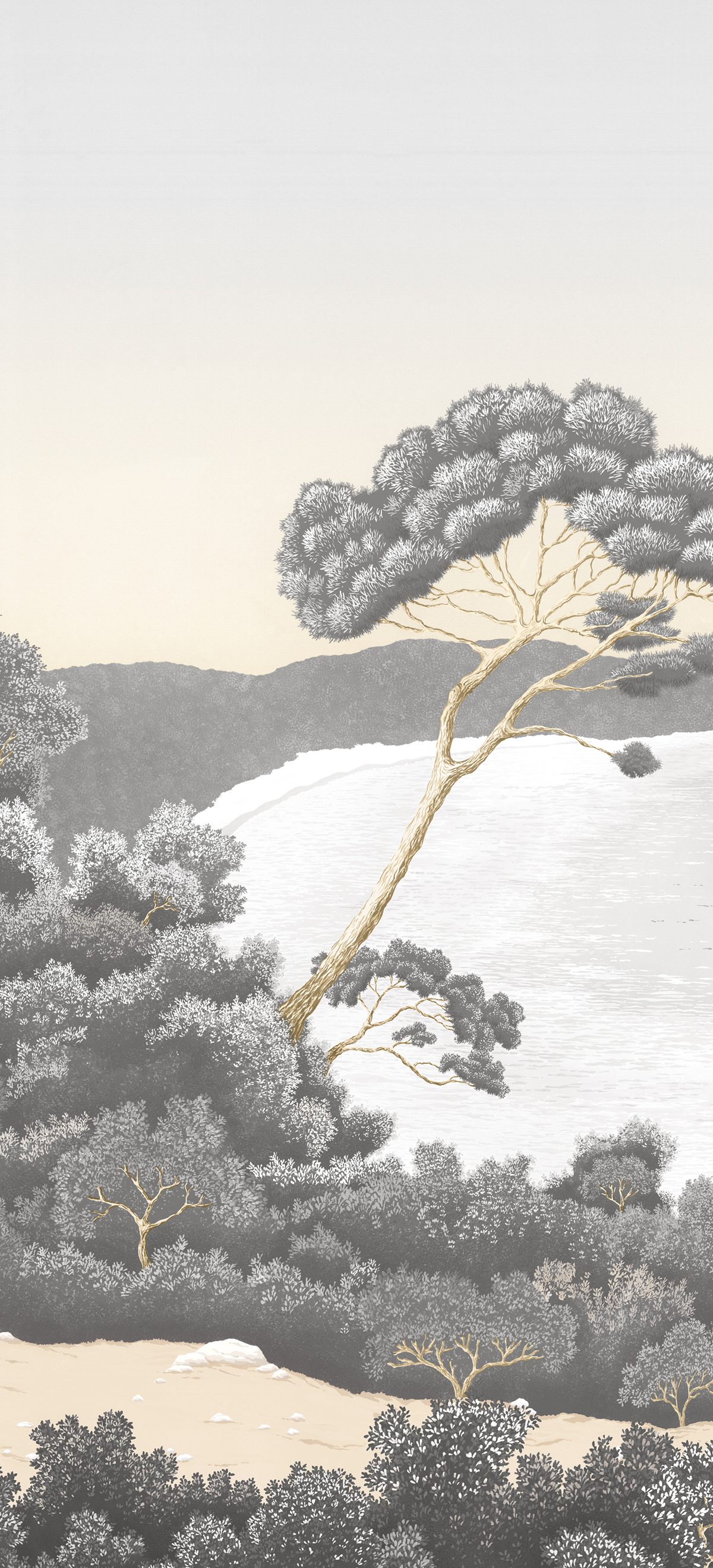 Papier peint panoramique Paysage Marin Port-Cros Gris Doré A - 1/2/3 - Isidore Leroy