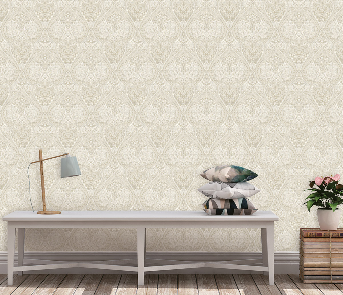 Papier peint Médaillon Cachemire Paisley nacré - Attitude de Lutèce | Réf. LTC-AM22002-3